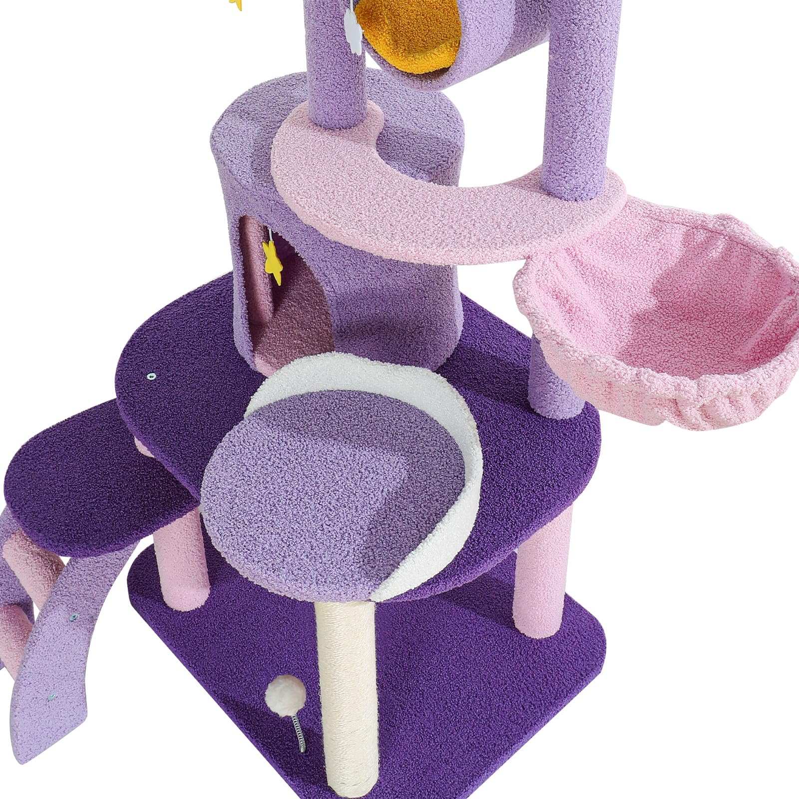 Lucky Monet Cute Cat Tower 65 Inches, Unique Cat Tree Large Tall For Indoor Cats, Purple Pink Cloud Big Cat Tree Cat Castle Mans