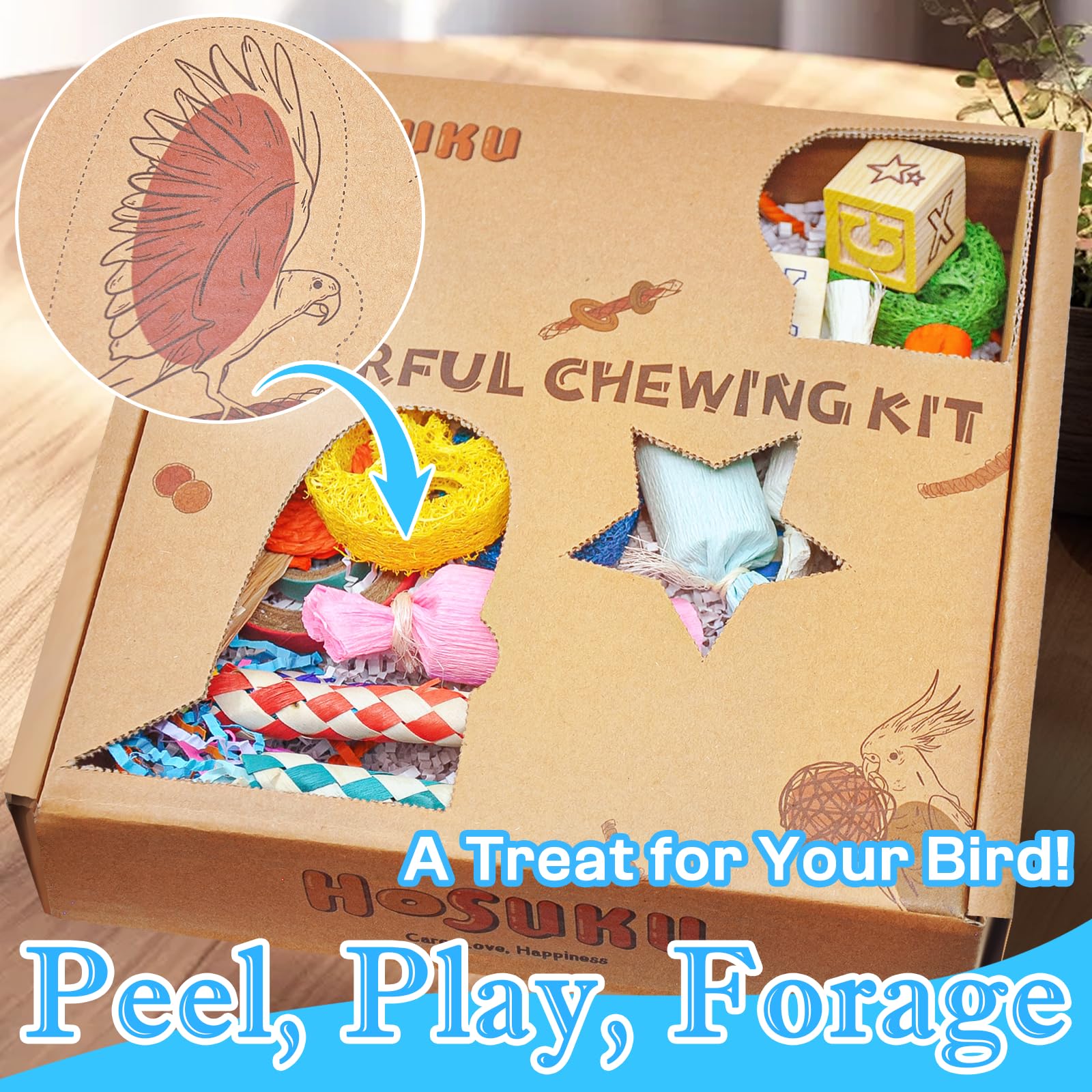 HOSUKU Colorful Bird Foraging & Shredding Toys Box - Safe Bird Toys for Parakeets, Cockatiels, Conures & Small Birds, Perfect fo