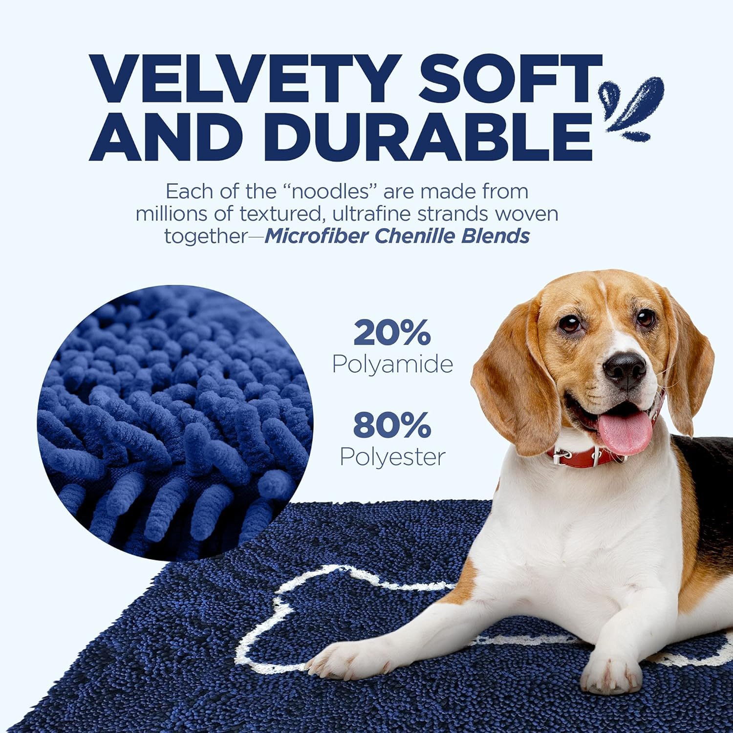 Soggy Doggy Doormat With Bone Design | Navy Blue/Oatmeal Bone | Extra-Large 36    X 60    | Ultra Absorbent Microfiber Chenille