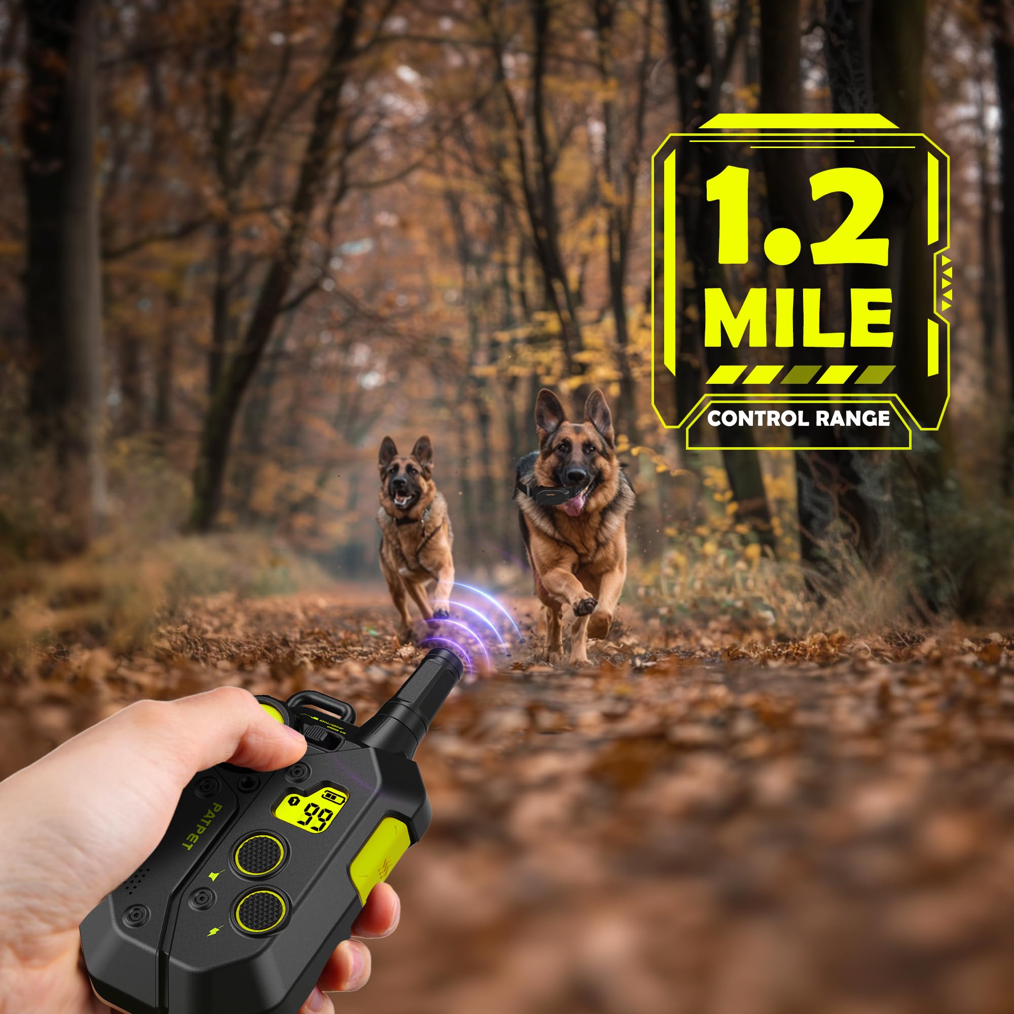 PATPET Dog Training Collar - 1.2 Mile Range, 101 Levels, Waterproof E Collar for Large Breeds, Remote Control, Black with Green
