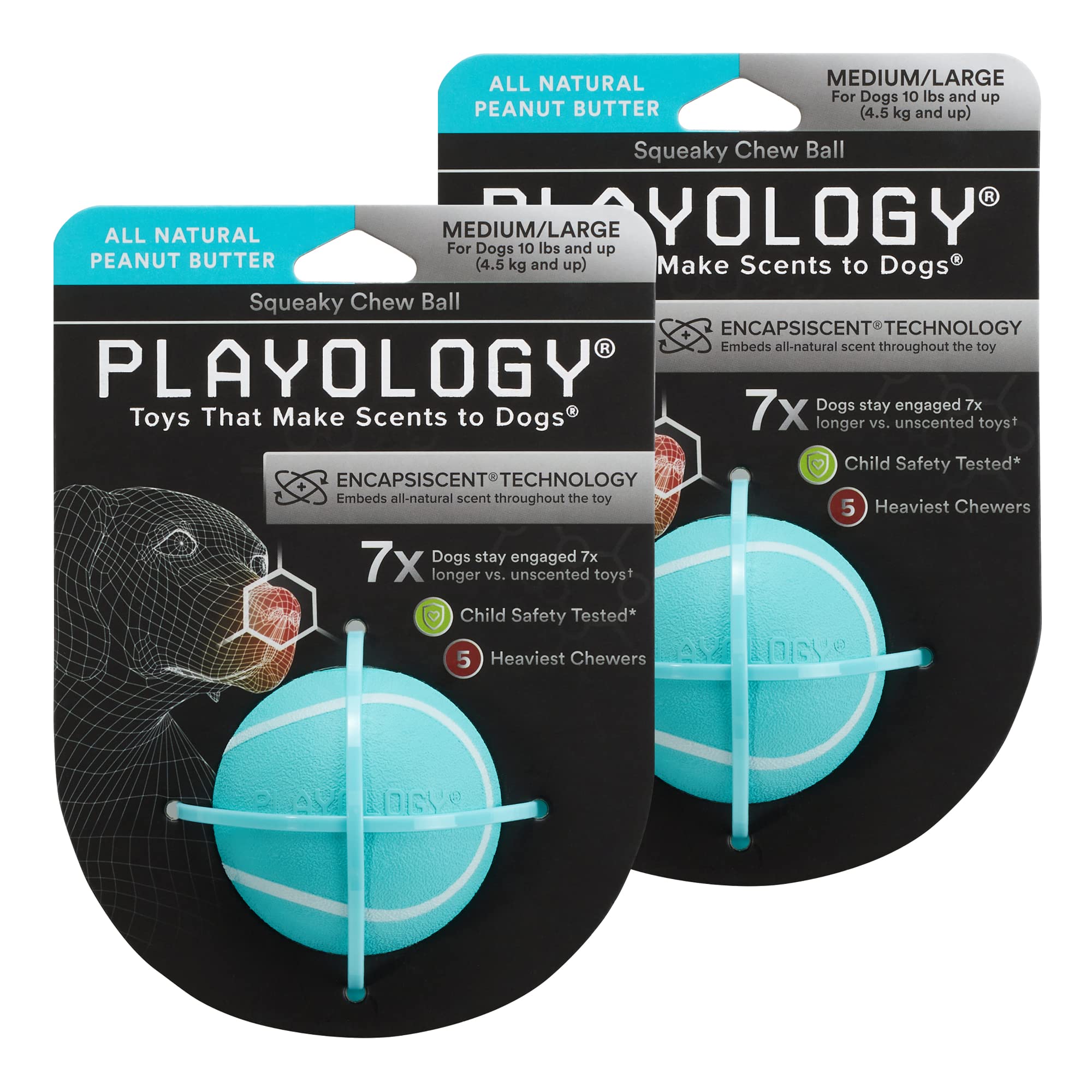 Playology Dog Balls for Medium and Large Dog Breeds (10lbs & Up) 2-Pack - Dog Ball for Aggressive Chewers - Squeaky Toy, Engagin