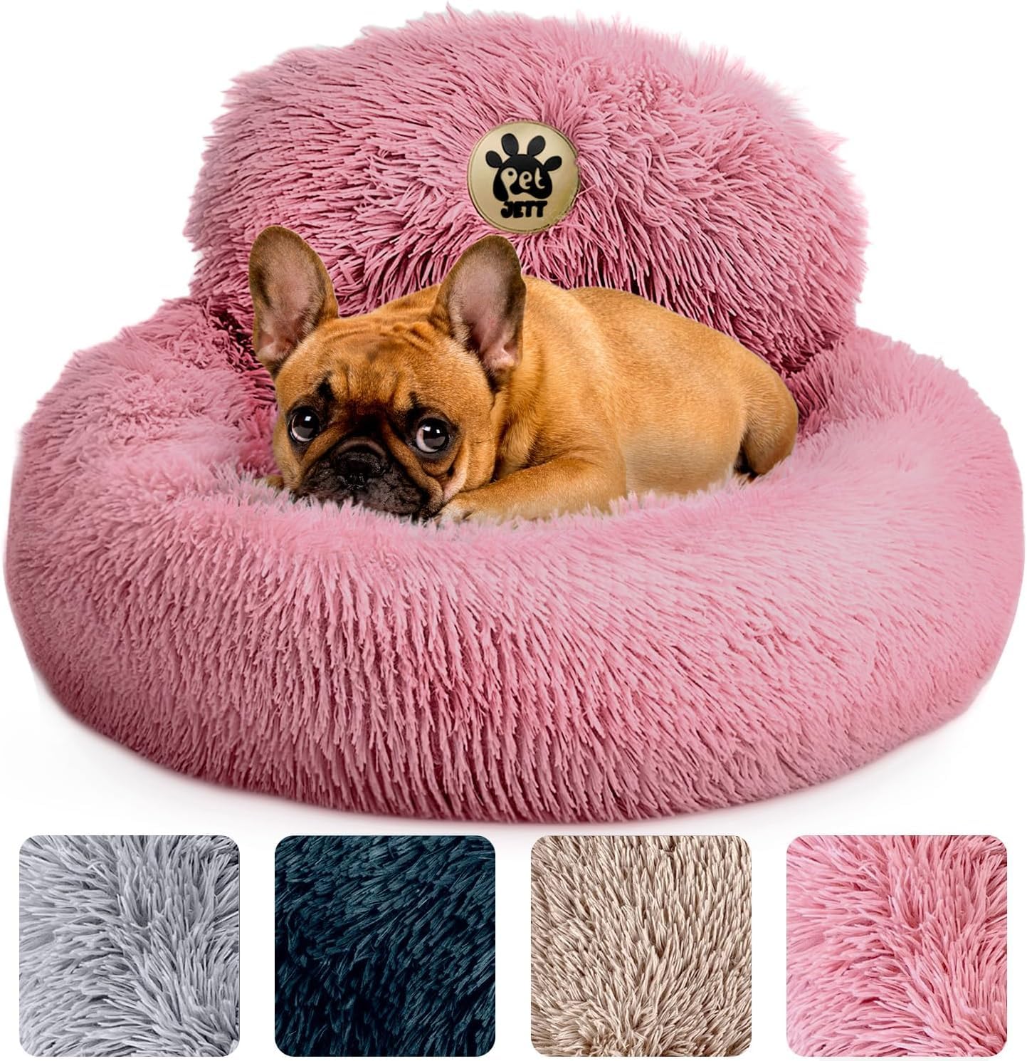 PetJett Calming Dog Bed for Small Dogs - 23 Donut Dog Beds, Anti-Slip & Washable Fluffy Plush Faux Fur Pet Bed, Anti-Anxiety Pre