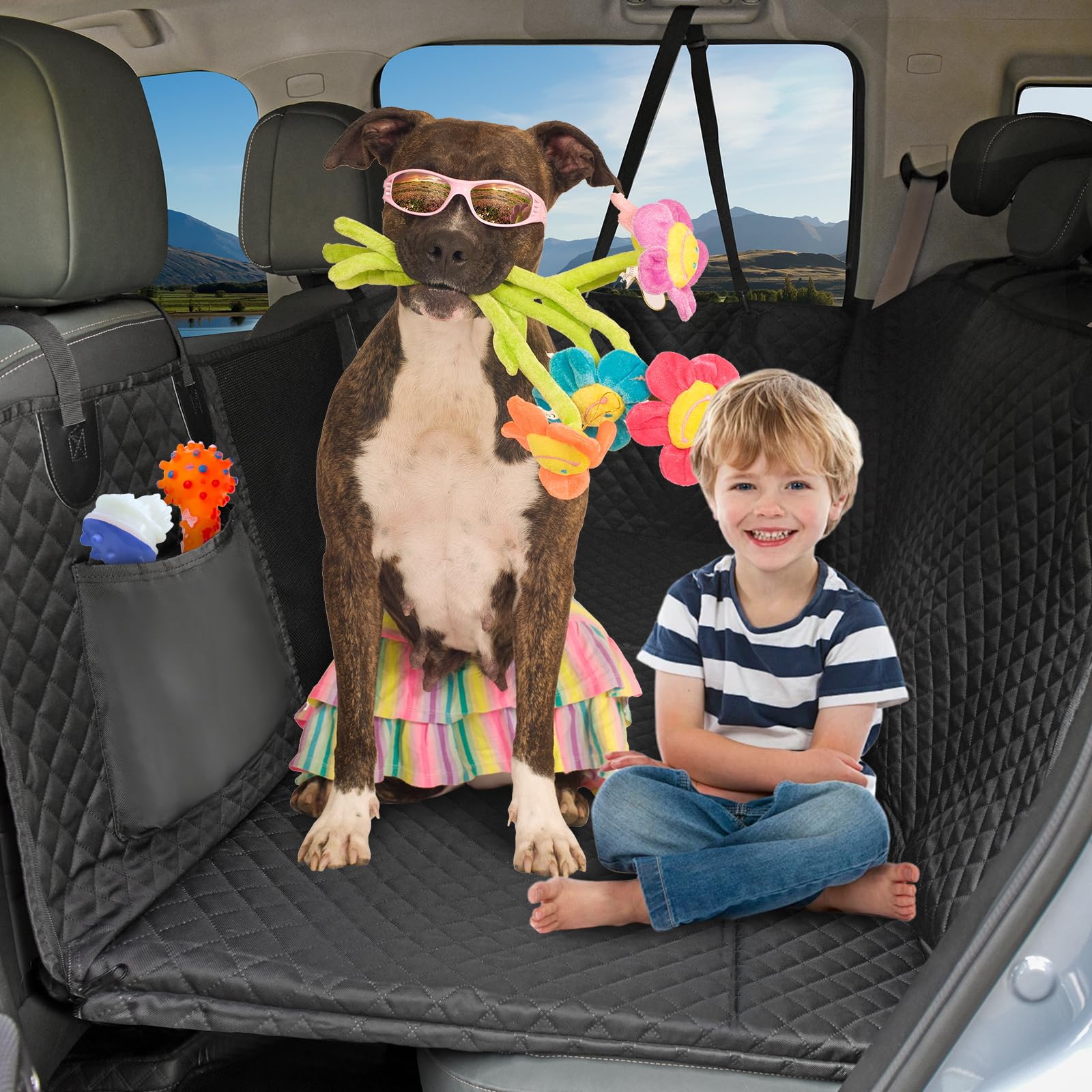 Honest Back Seat Extender For Dogs - Dog Car Hammock With Hard Bottom, 400Lbs Capacity, Waterproof, Standard, Black