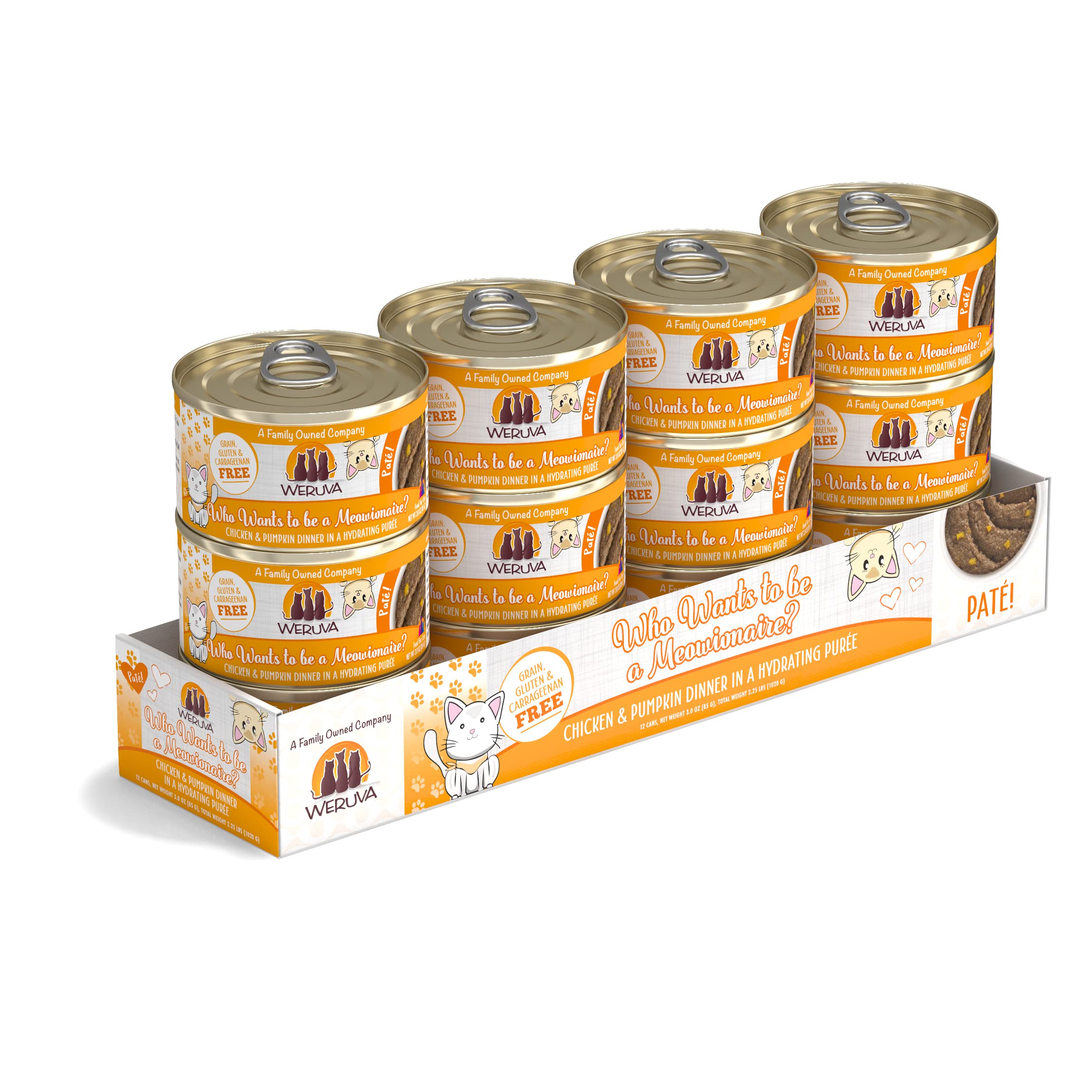 Weruva Wet Cat Food, Who Wants to be a Meowionaire with Chicken and Pumpkin Pate, 3oz Can, Pack of 12