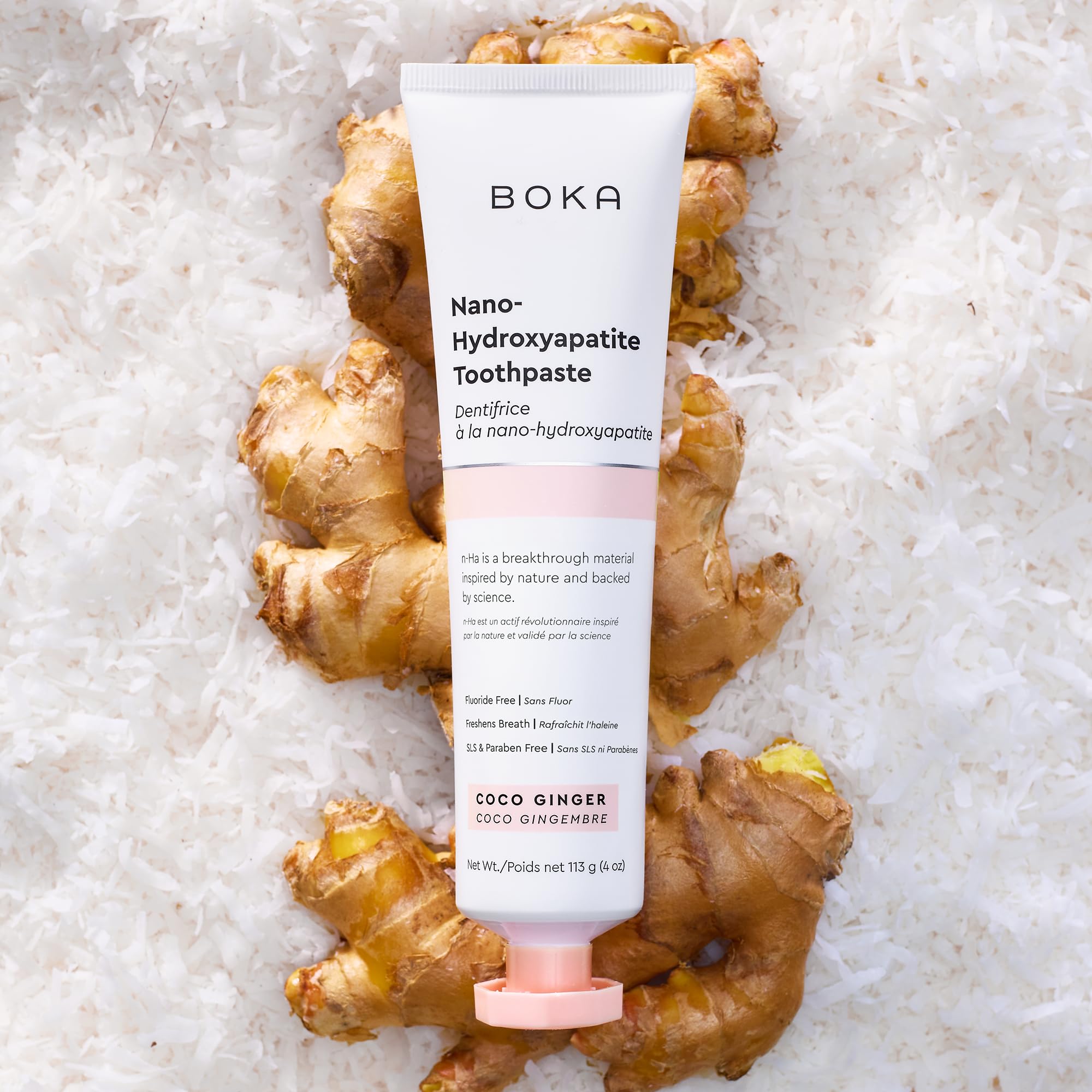 Boka Natural Toothpaste, Fluoride Free - Coco Ginger, 4Oz, Pack Of 1 - Made In Usa - Remineralizing, Sensitive Teeth,  Whitening