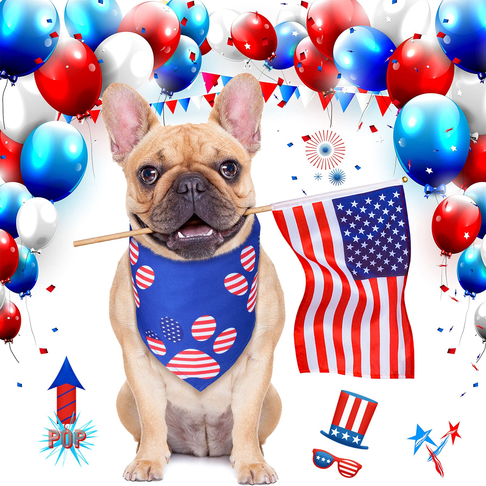 Weewooday 12 Pcs Patriotic Dog Bandana Fourth Of July Bandana For Dogs American Flag Memorial Day Independence Day Scarf Adjusta