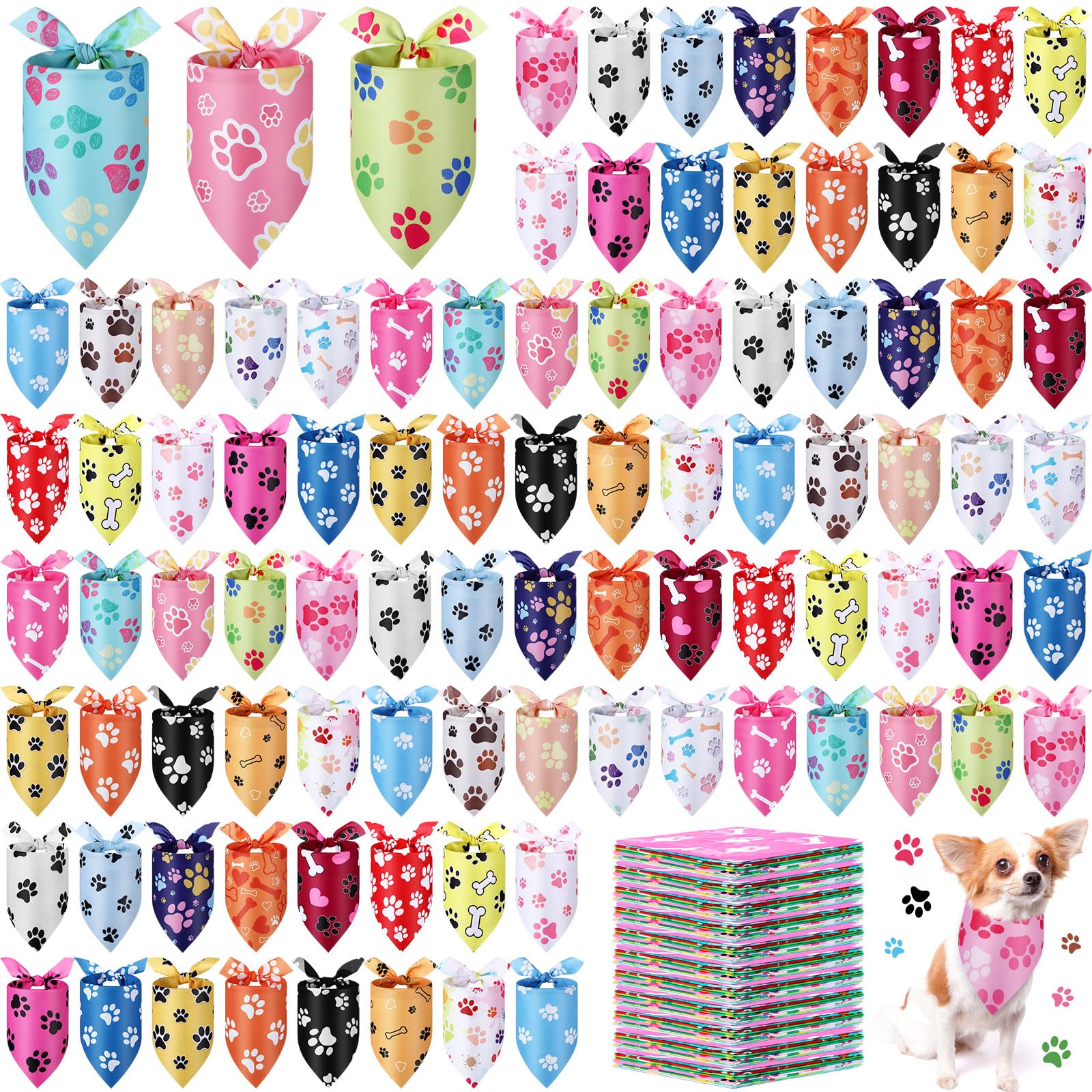 Abbylike 200 Pieces Paw Print Dog Bandanas Bulk Paw Bandanas For Dogs Pets Triangle Kerchief Bibs For Puppy Pet Cats Party Costu