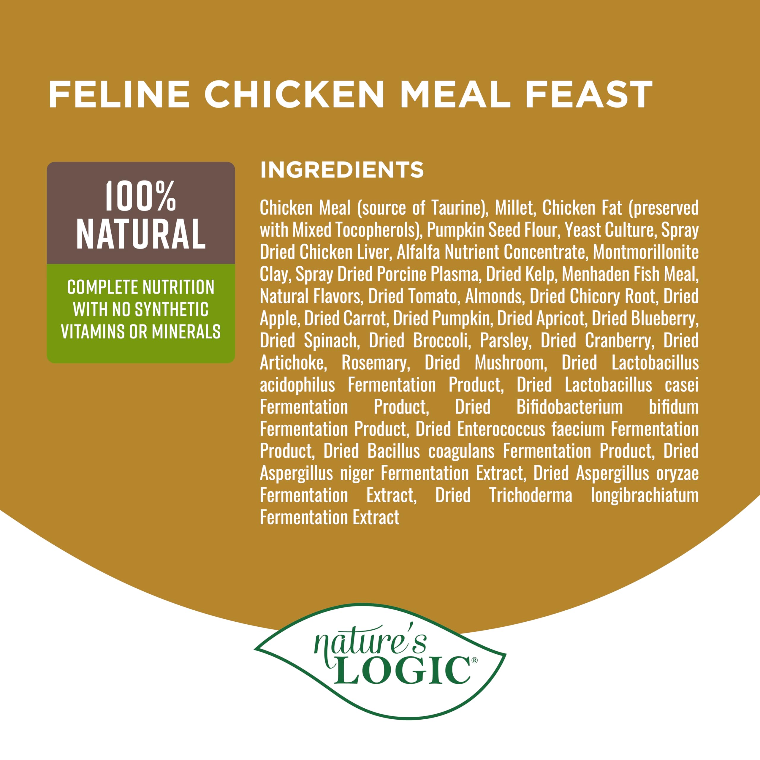Natures Logic Feline Chicken Meal Feast Cat Food - High-Protein Dry Food for Cats, 100% Natural Nutrition with Probiotics & Pre