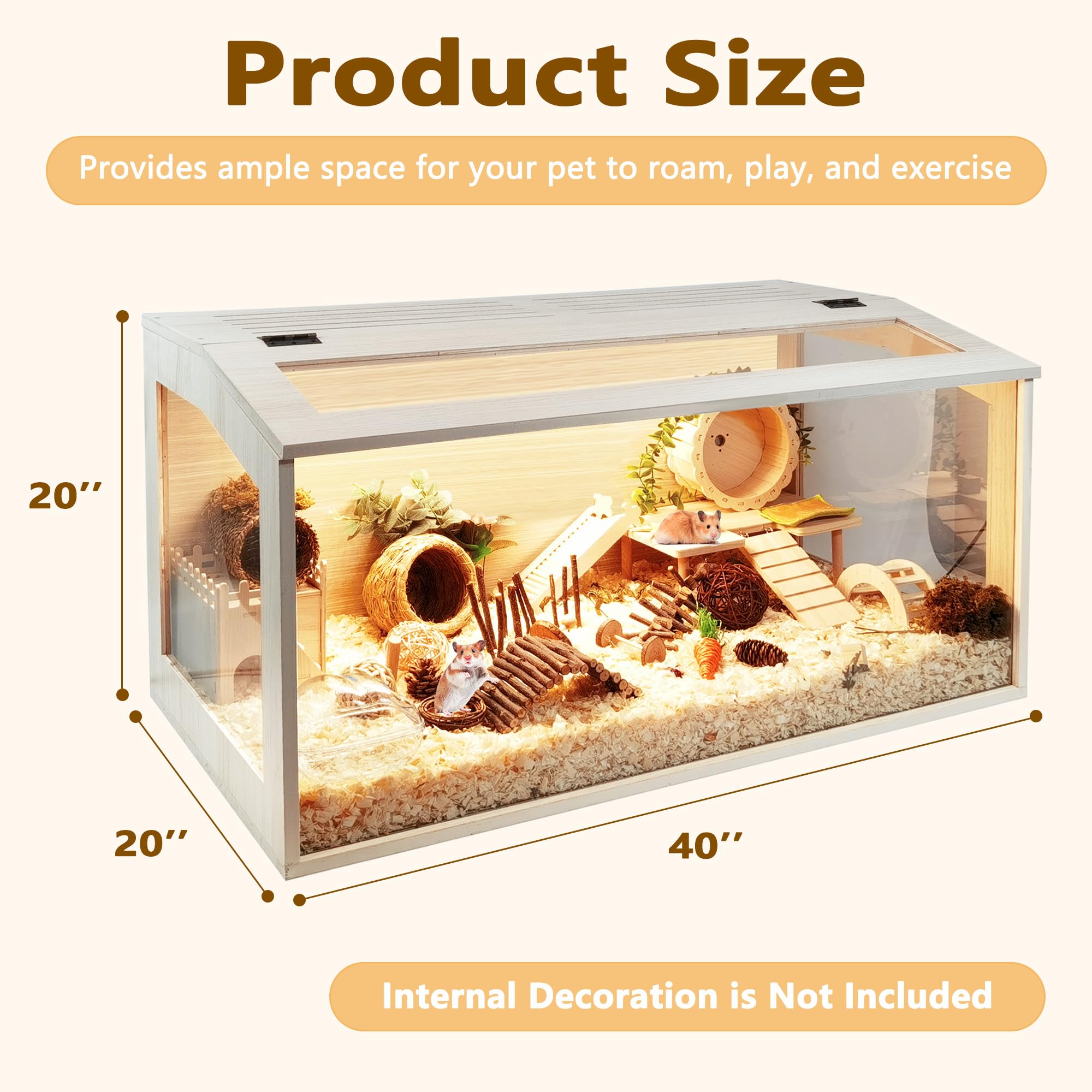 Prolee Hamster Cage Chewproof Wood, Mice And Rat Habitat Openable Top With Acrylic Sheets Solid Built, Small Animal Cage, 40 Inc