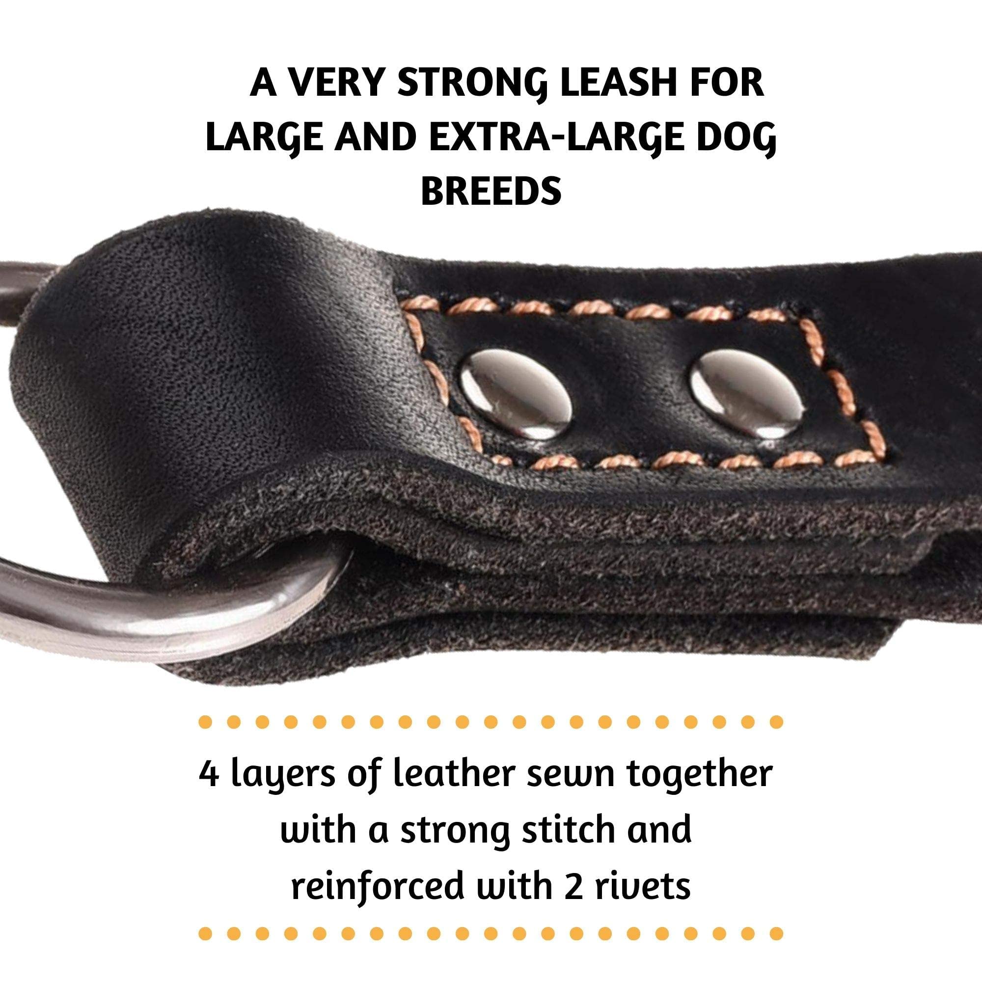 Adityna Short Leather Dog Leash 12' Length X 1' Wide - Traffic Dog Leash For Medium, Large And Extra-Large Breeds