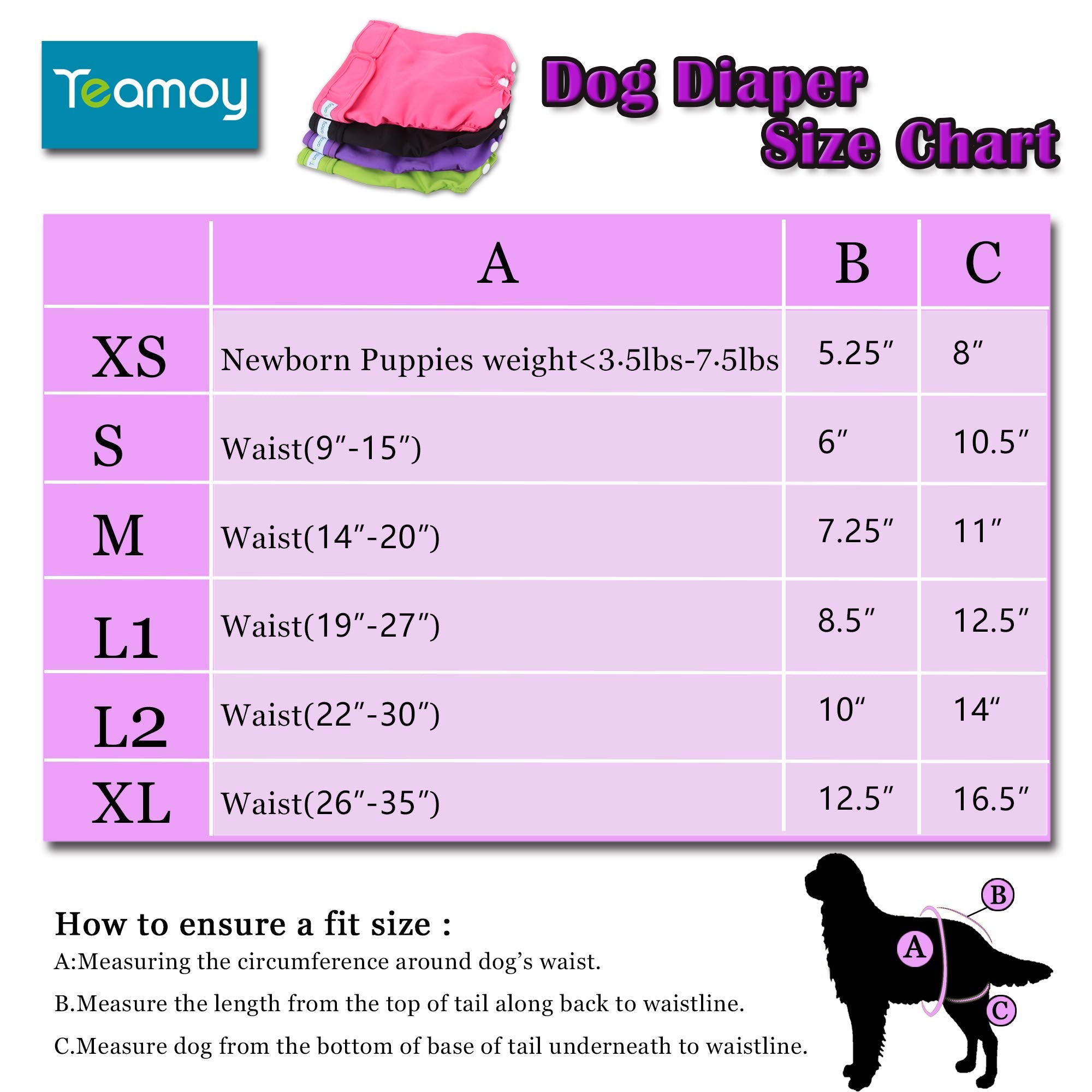 Teamoy 4Pcs Washable Female Dog Diapers, Reusable Doggie Diaper Wraps For Female Dogs, Super-Absorbent And Comfortable, Medium
