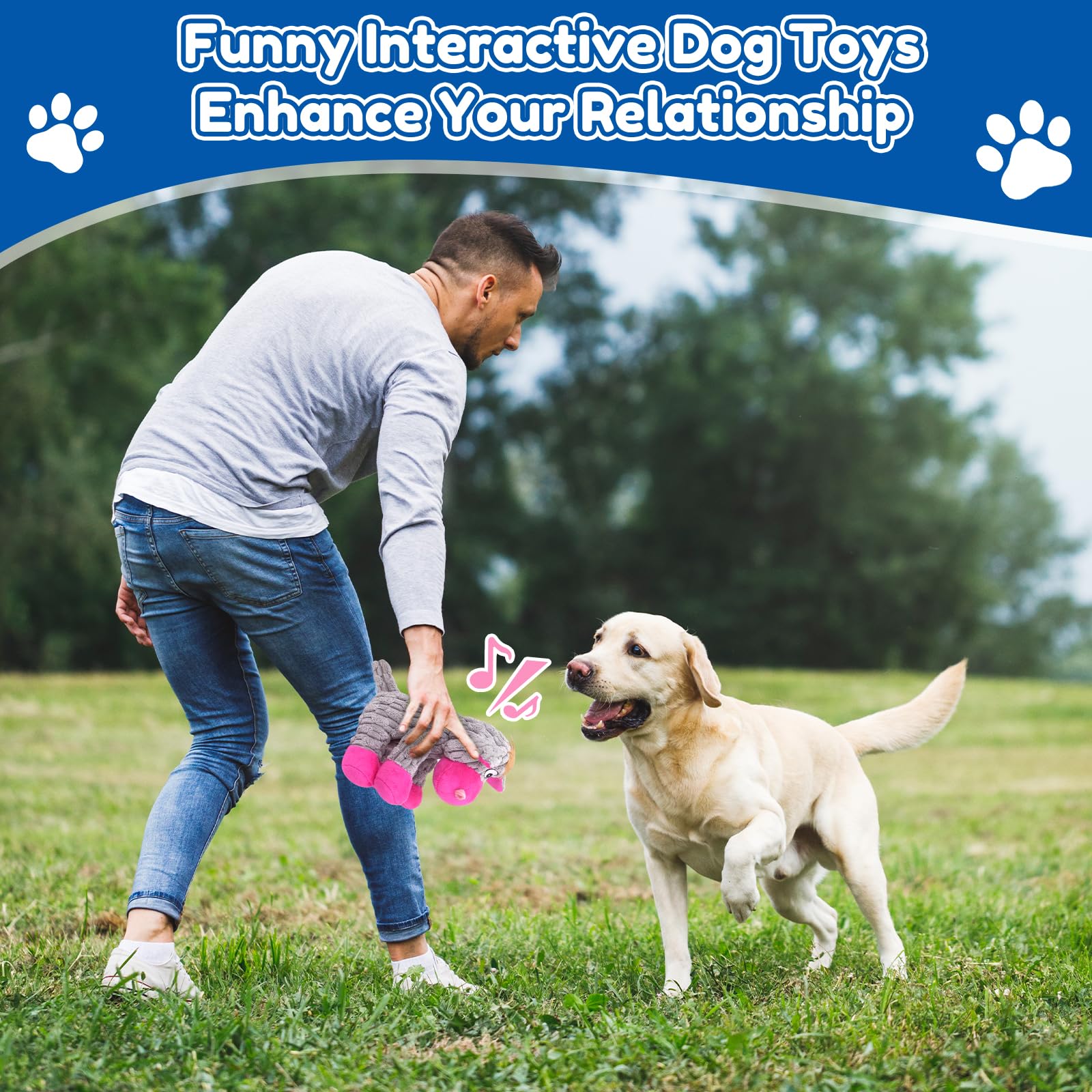 Loncoldy Plush Chew Toys For Large Dogs, Tough Crinkle Stuffed Animal Squeaky Interactive Toys For Small Medium Large Dogs, Keep