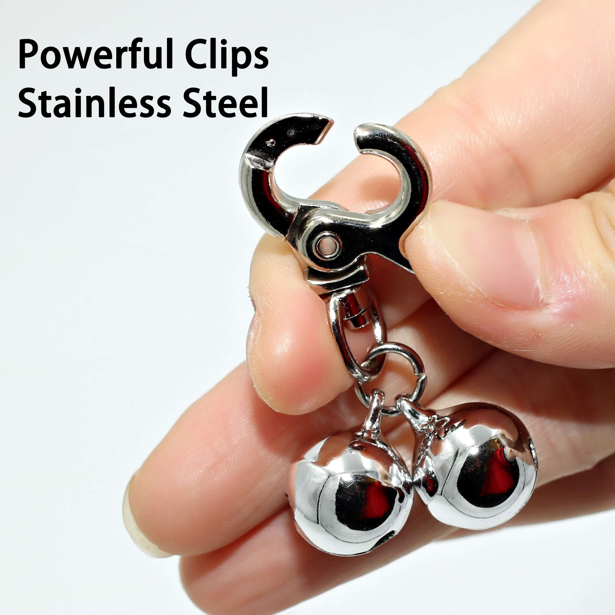 Kittail Bells For Dog Collars - 2 Pack Stainless Steel Bell Necklace For Dogs & Cat - Pet Pendant Accessories Training Collar Charm With Heavy Duty Snap Clips, Silver Christmas Gift