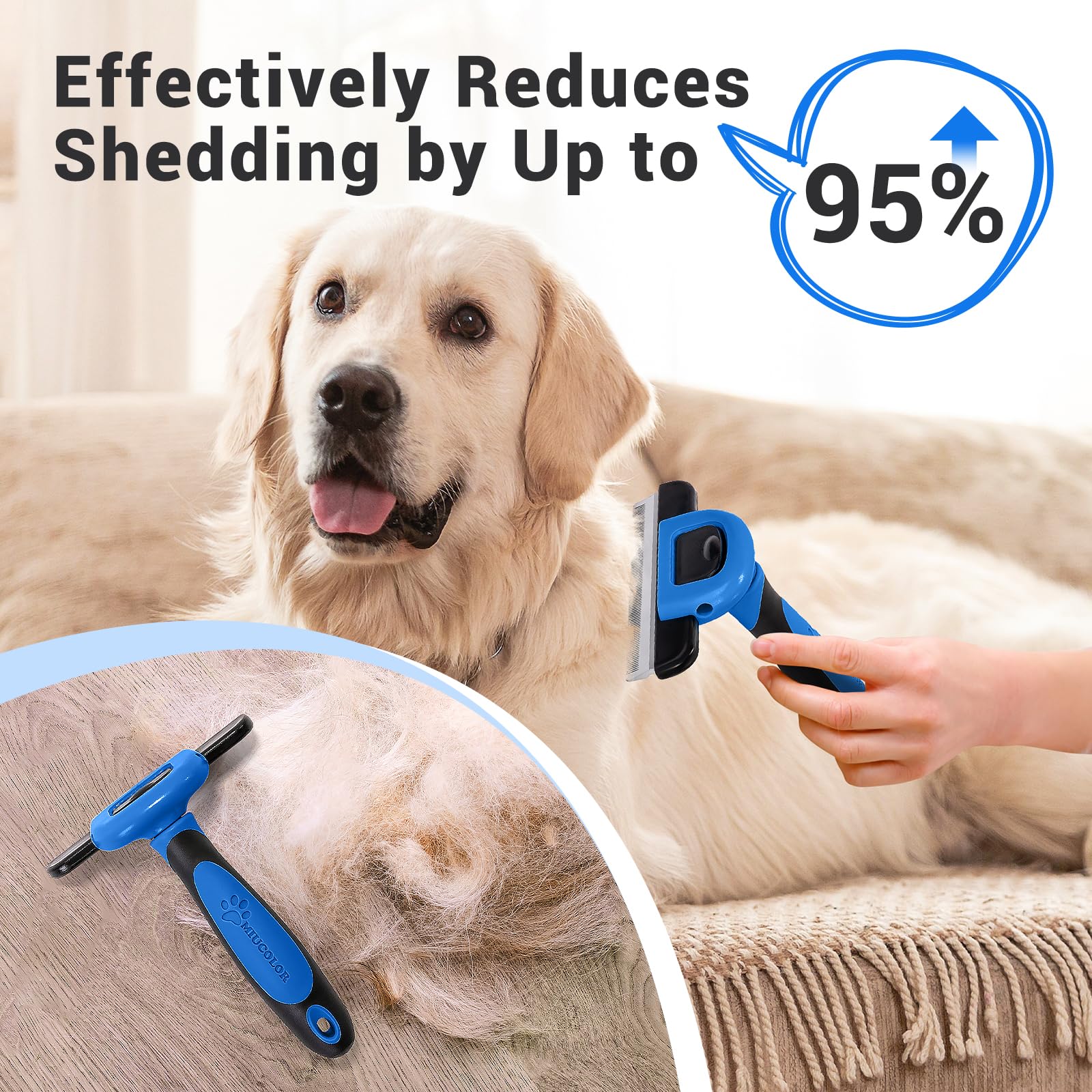 Miu Color Pet Grooming Brush, Deshedding Tool For Dogs & Cats, Effectively Reduces Shedding By Up To 95% For Short Medium And Long Pet Hair (Navy Blue)