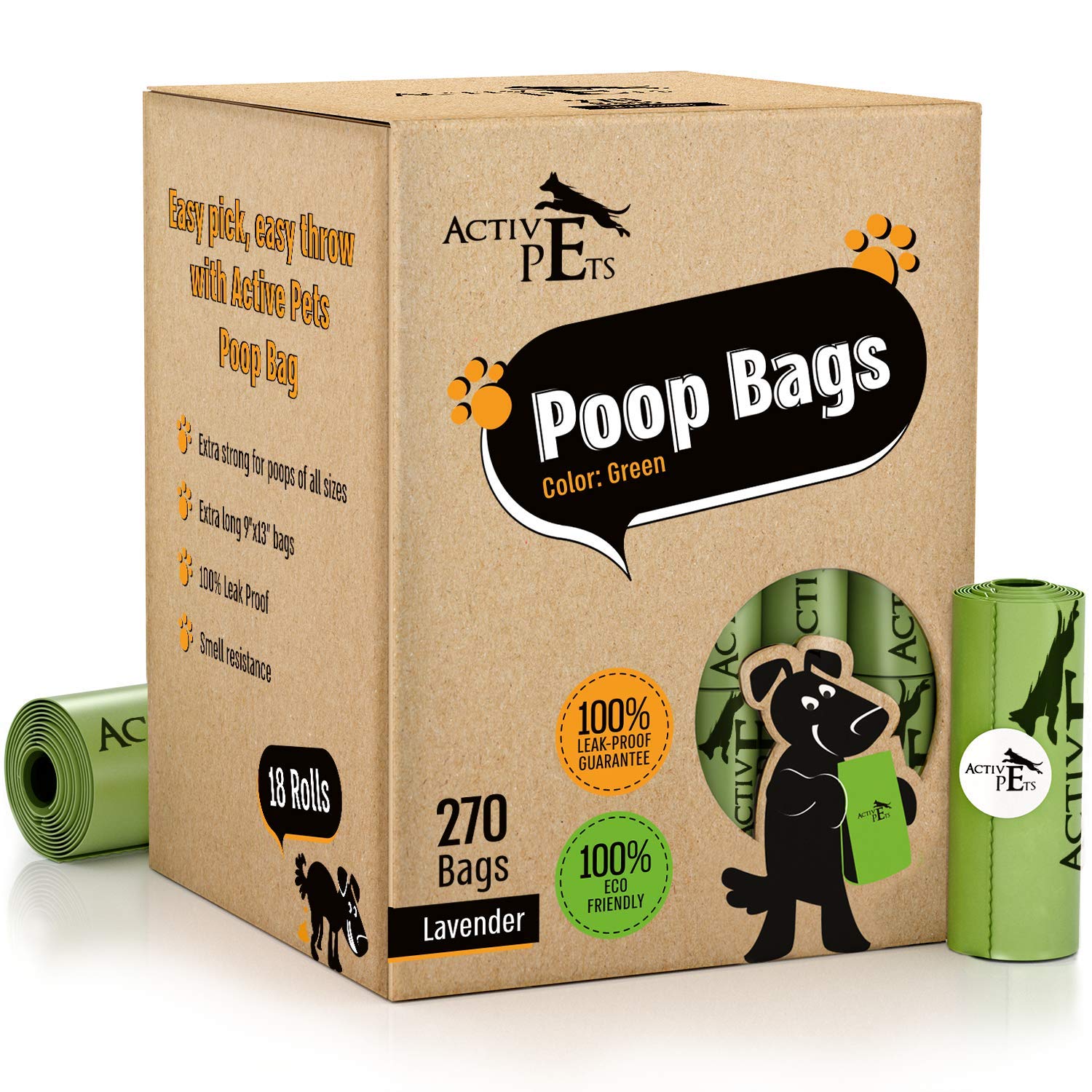 Active Pets Dog Poop Bag, Extra Thick Dog Waste Bags, Leak-Proof, Easy-Tear, Strong Doggy, Lavender-Scented Waste Bags Eco-Frien