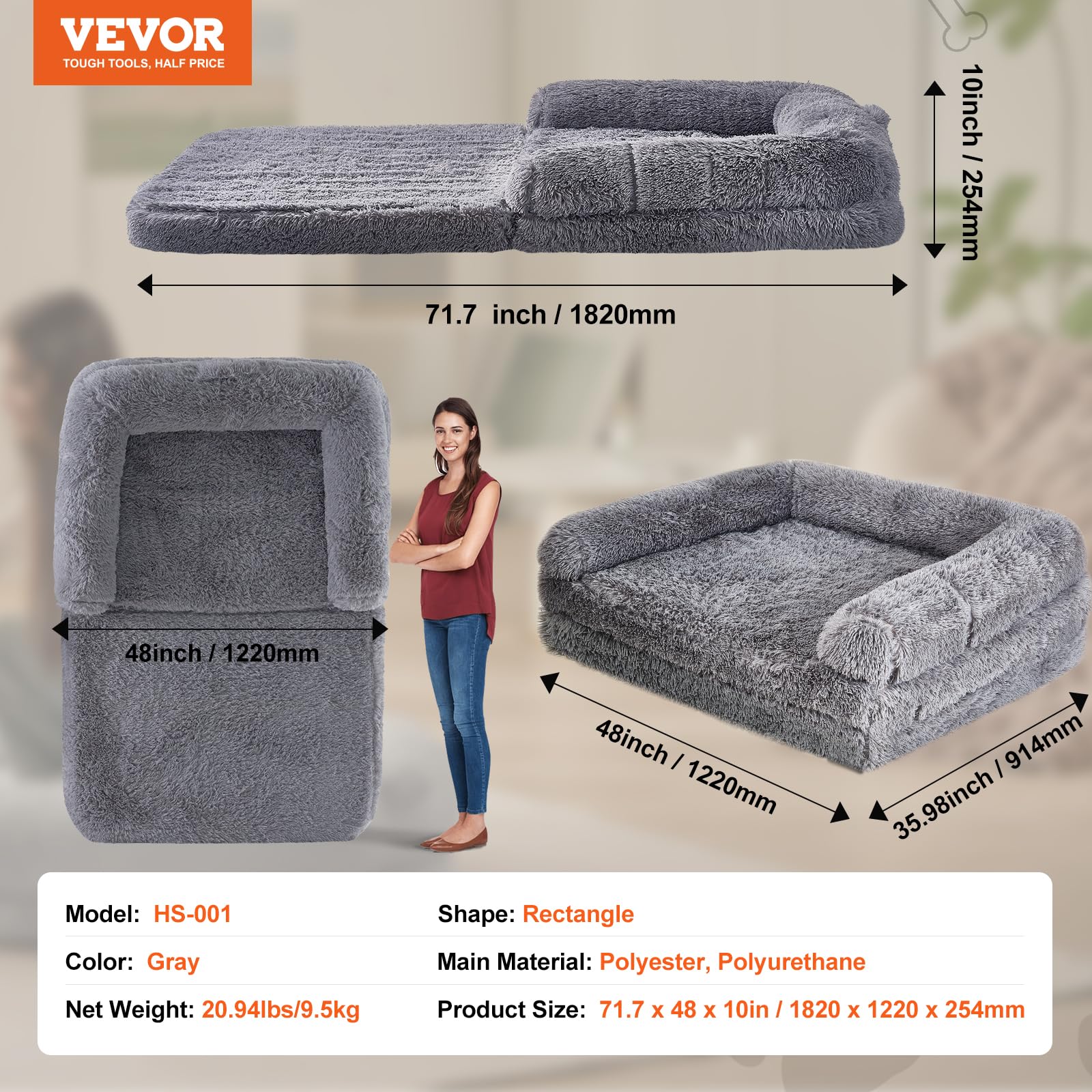 VEVOR Human Dog Bed 72 x48x10in Large Human Size Dog Bed Washable PV Velvet