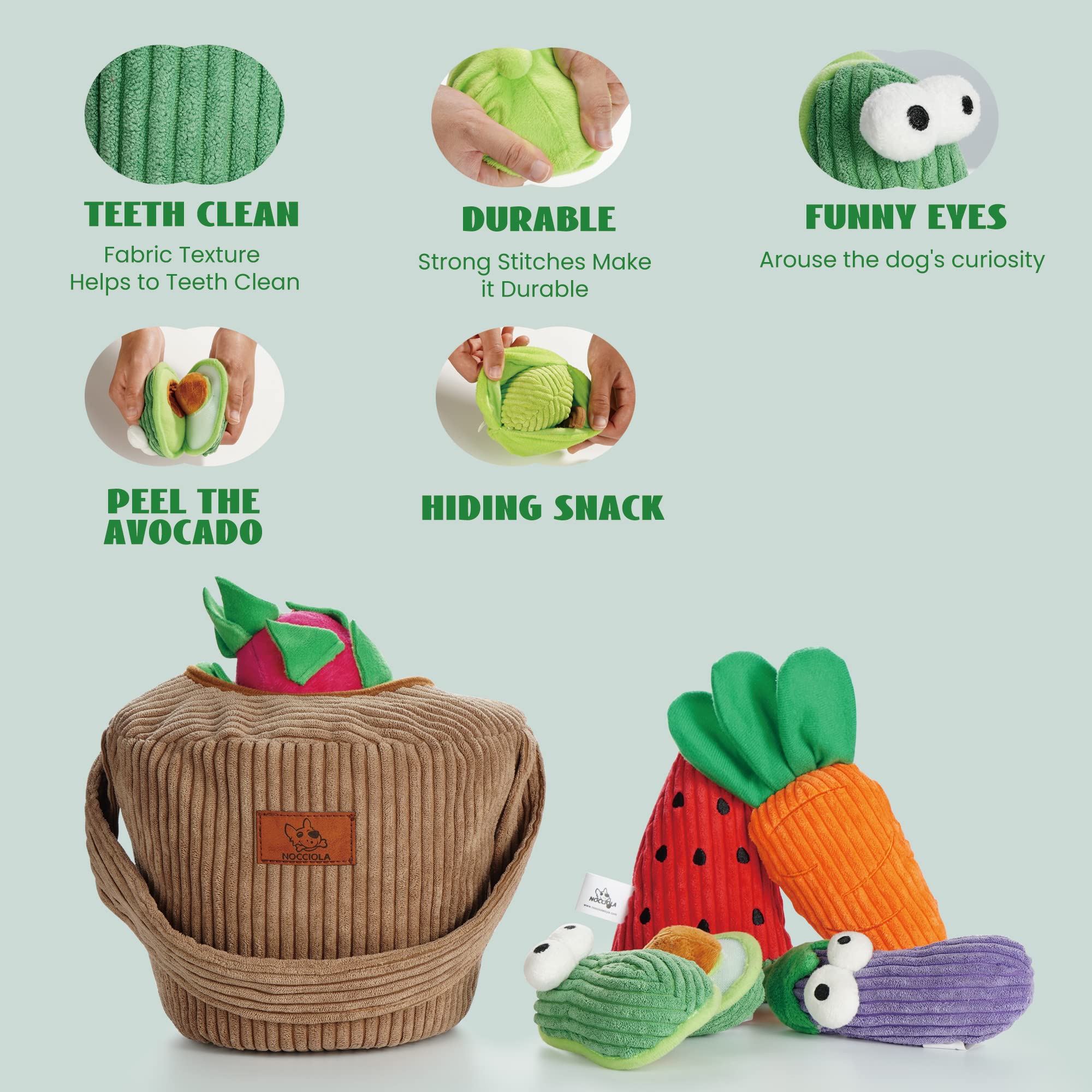 Nocciola Small Squeaky Crinkle Dog Toys- 15 Packs Grocery Basket Fruits Veggies Puppy Toys To Keep Busy, Cute Durable Plush Stuf