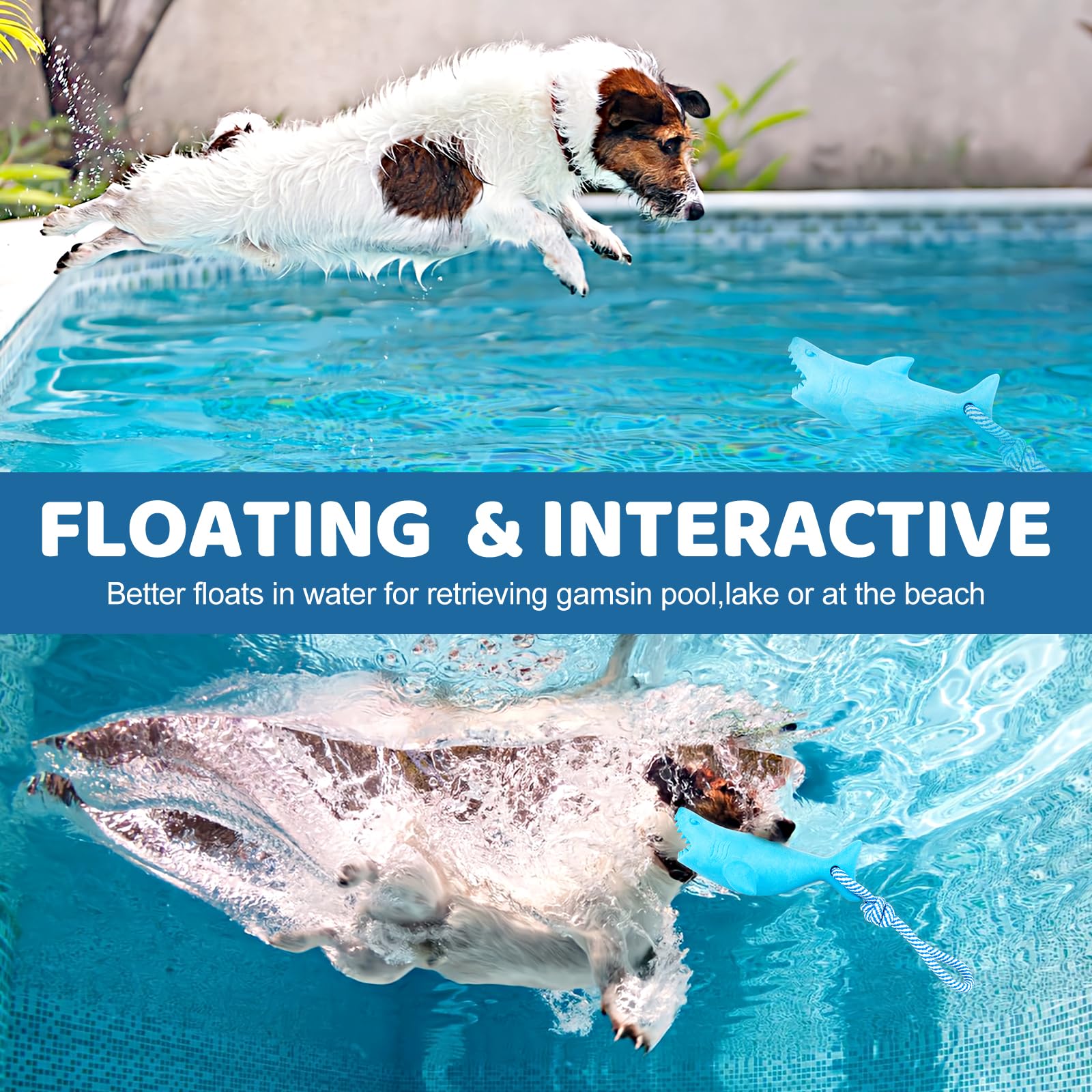 Coubontail Floating Dog Chew Toy For Aggressive Chewers, Pool With Rope For Interactive Fetch & Play, Beach Set (Shark)