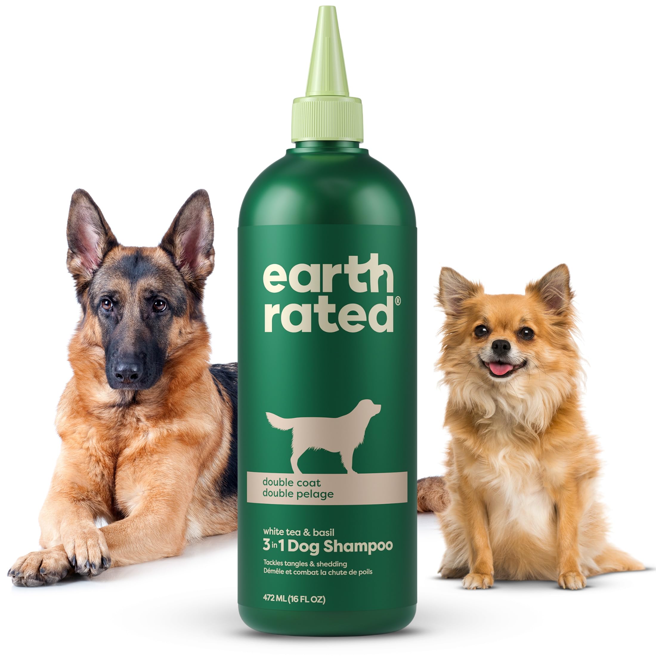 Earth Rated 3-In-1 Dog Shampoo, Conditioner And Deodorizer, For Double-Coated Dogs And Puppies To Tackle Tangles And Shedding, Refreshing White Tea And Basil Scent, 16 Oz