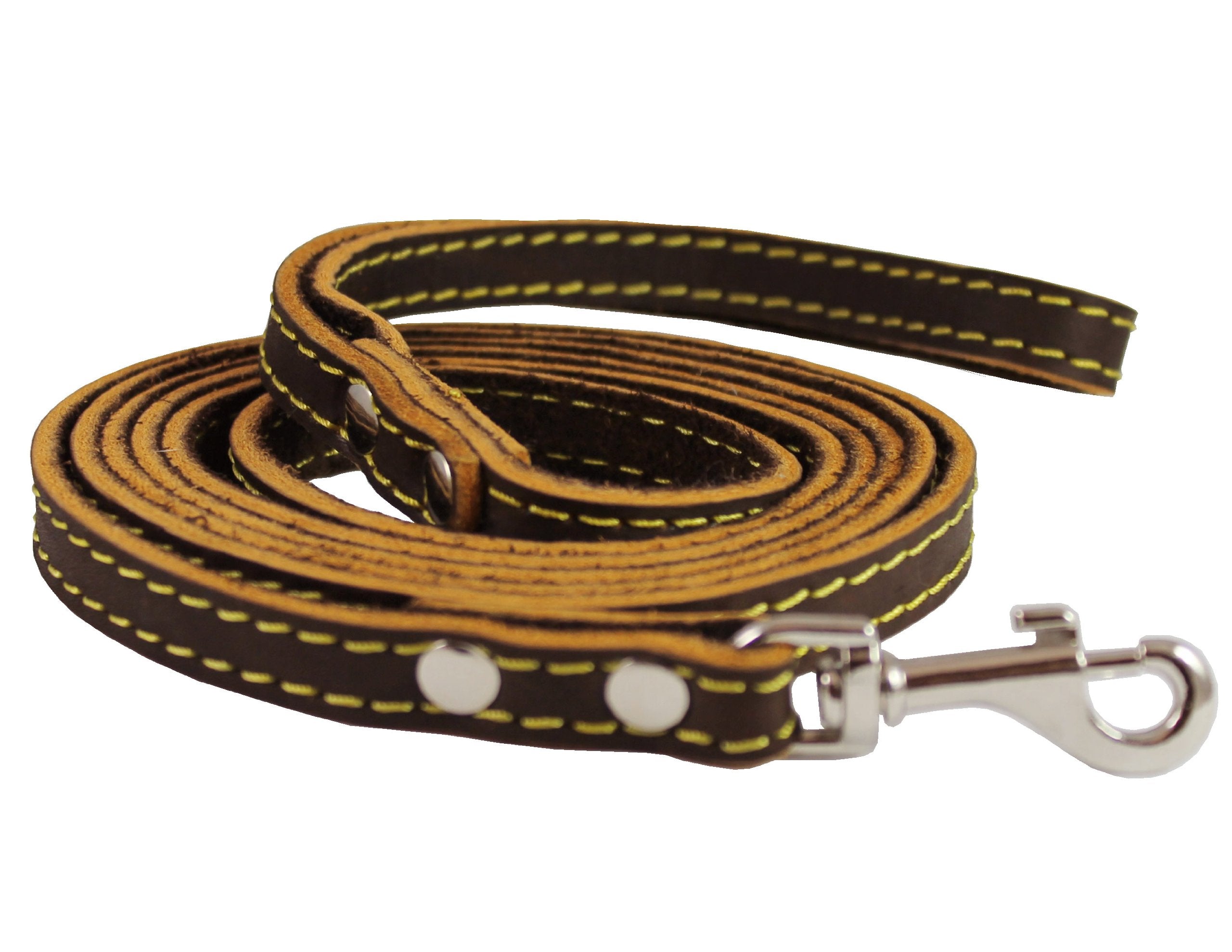 Genuine Thick Leather Classic Dog Leash 1/2' Wide 6 Ft, Small Breeds