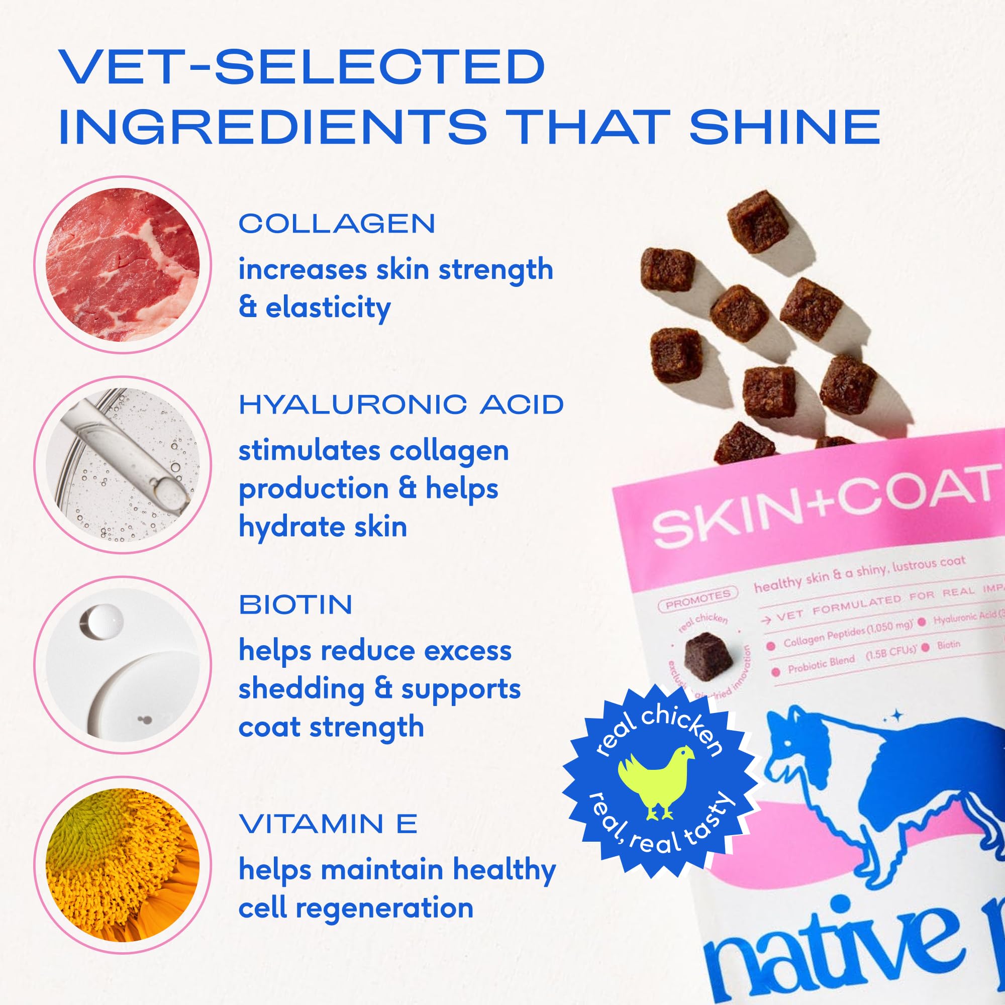 Native Pet Omega Skin and Coat Chews for Dogs - Dog Skin and Coat Supplement for Healthy, Shiny Fur, Reduce Shedding and Dry Spo