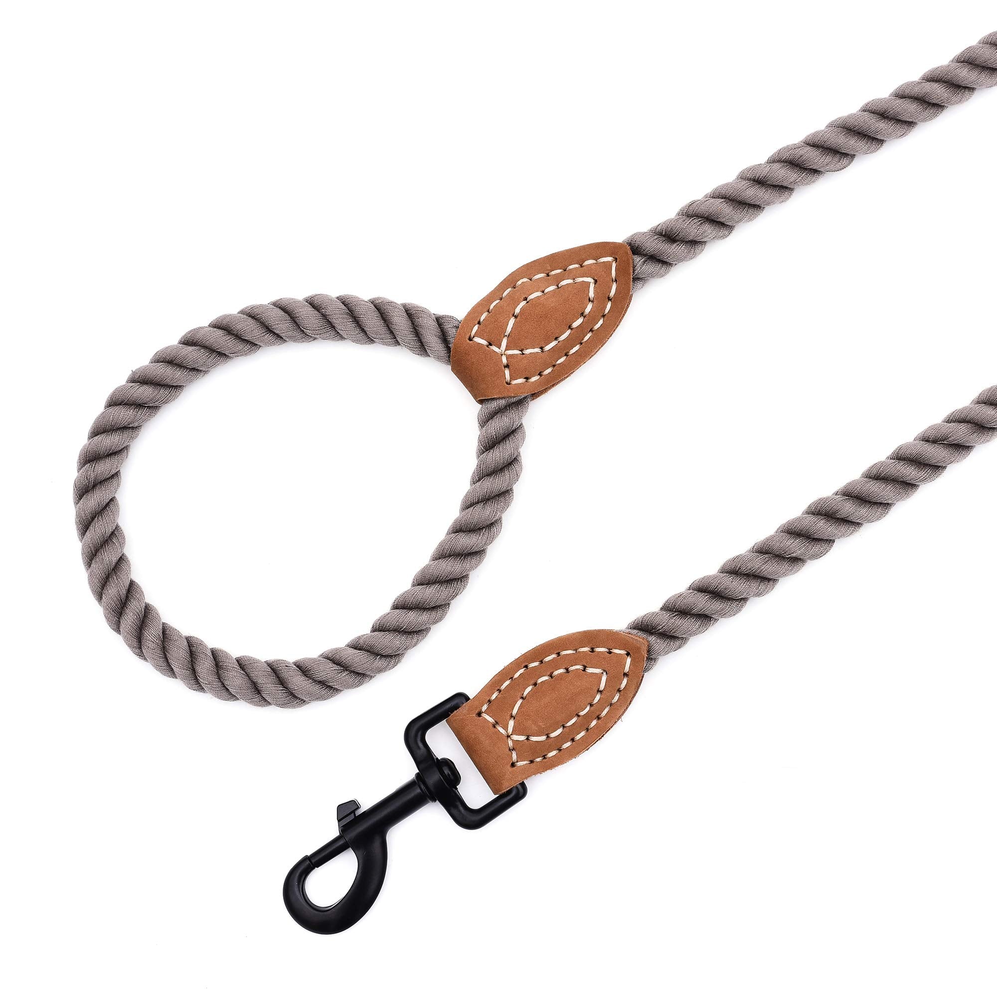 Mile High Life Braided Cotton Rope Leash With Leather Tailor Handle And Heavy Duty Metal Sturdy Clasp (Camel, 72 Inch (Pack Of 1))