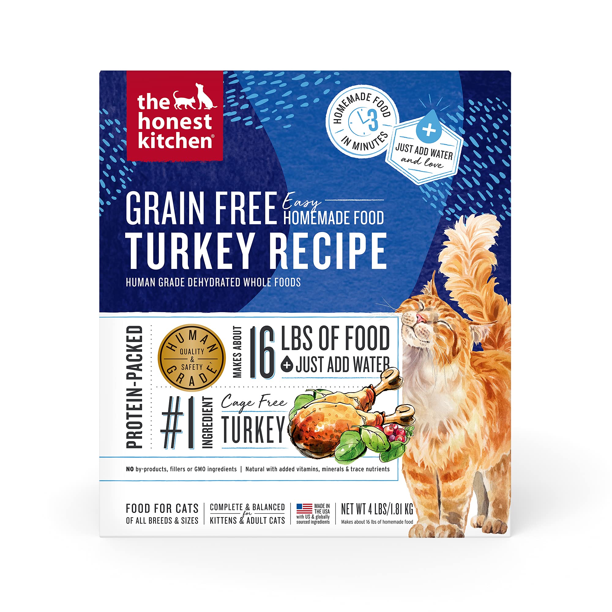 The Honest Kitchen Human Grade Dehydrated Grain Free Turkey Cat Food, 4 lb Box