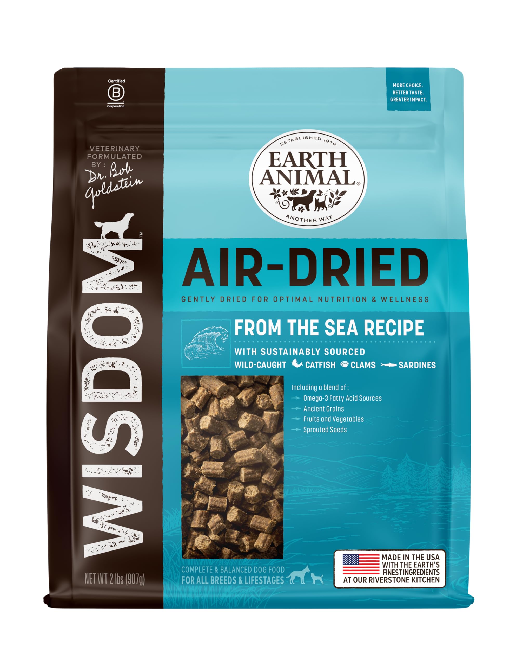 Earth Animal Wisdom Air Dried Dog Food - From the Sea Recipe Premium Natural Dry Dog Food for All Breeds & Ages - 2 Lbs Bag