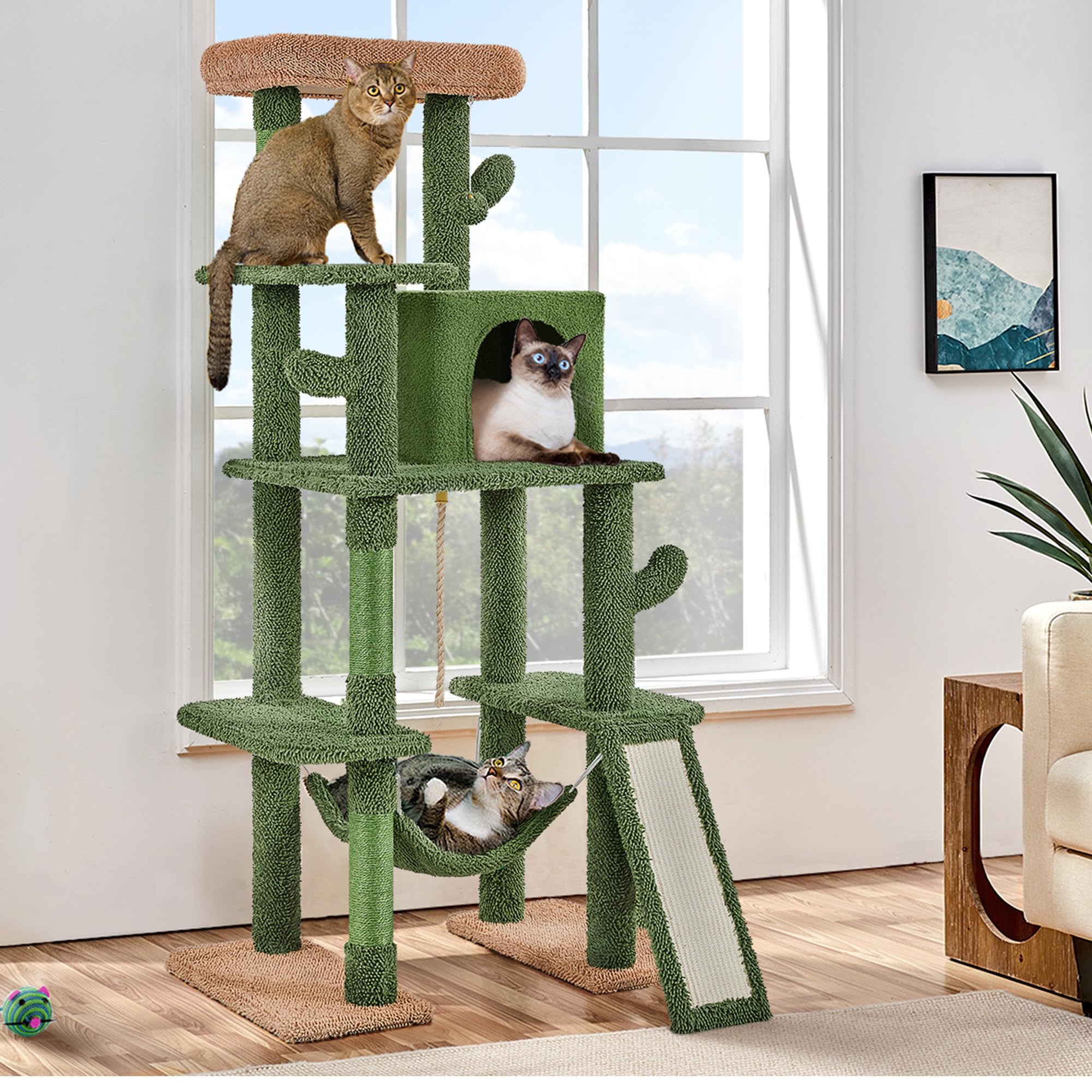 Yaheetech Cactus Cat Tree, 63 H Multi-Level Cat Tower For Indoor Cats