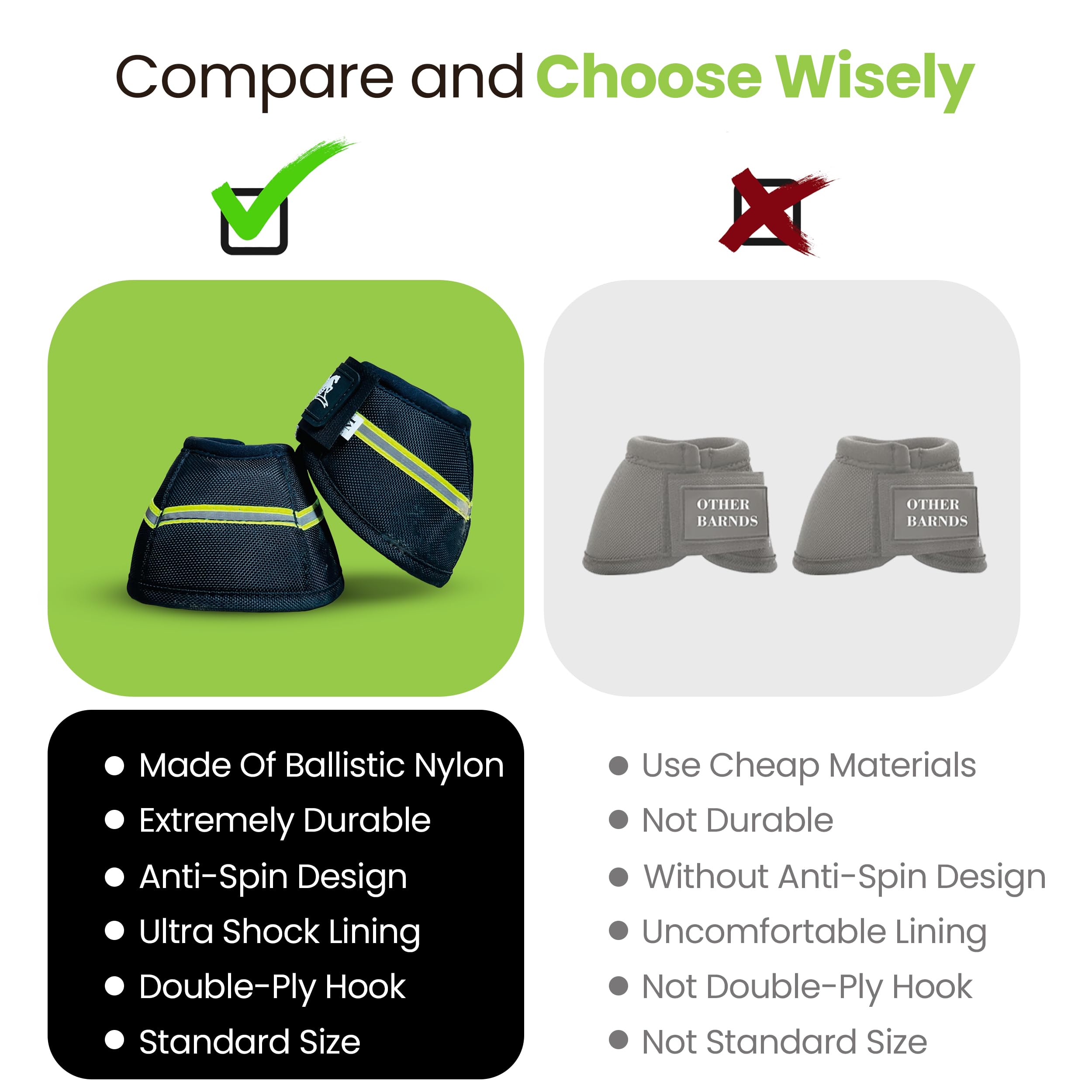 Rs Premium Horses Horse Bell Boots (Gold Line Reflective, Large)