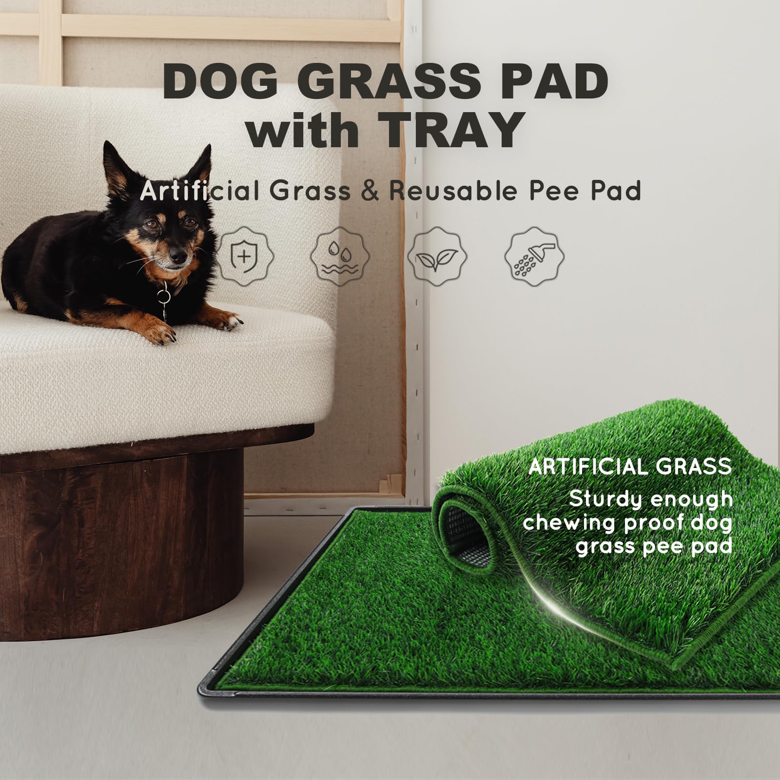 Hq4Us 4Legs Dog Grass Pad With Tray Extra Large 45     34    Ultra-Absorbent Artificial Grass Pad For Dogs Potty Grass Hemmed Ed