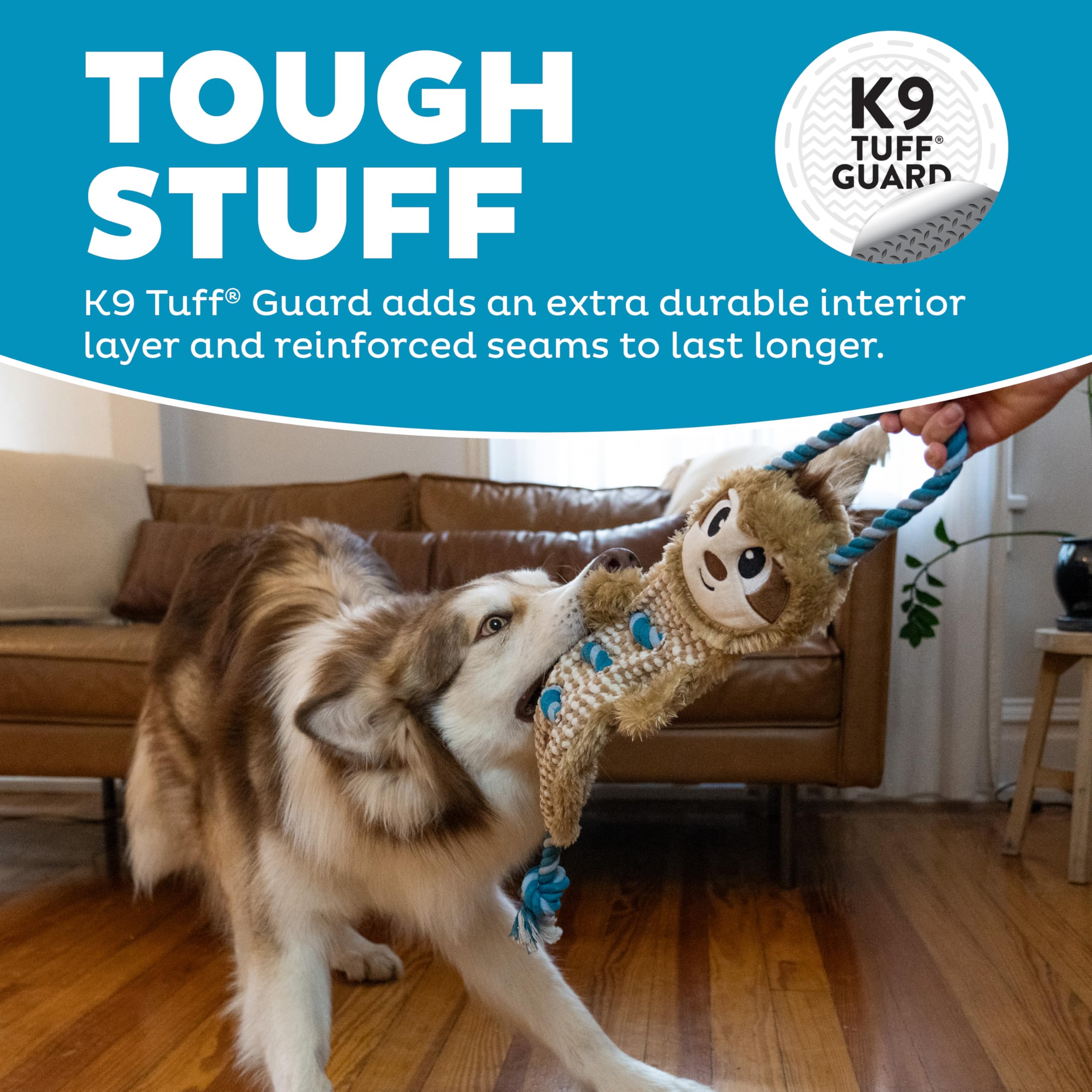 Outward Hound By Charming Pet Ropiez Sloth Rope Dog Tug Toy For Tugging Squeaky Fun, Brown