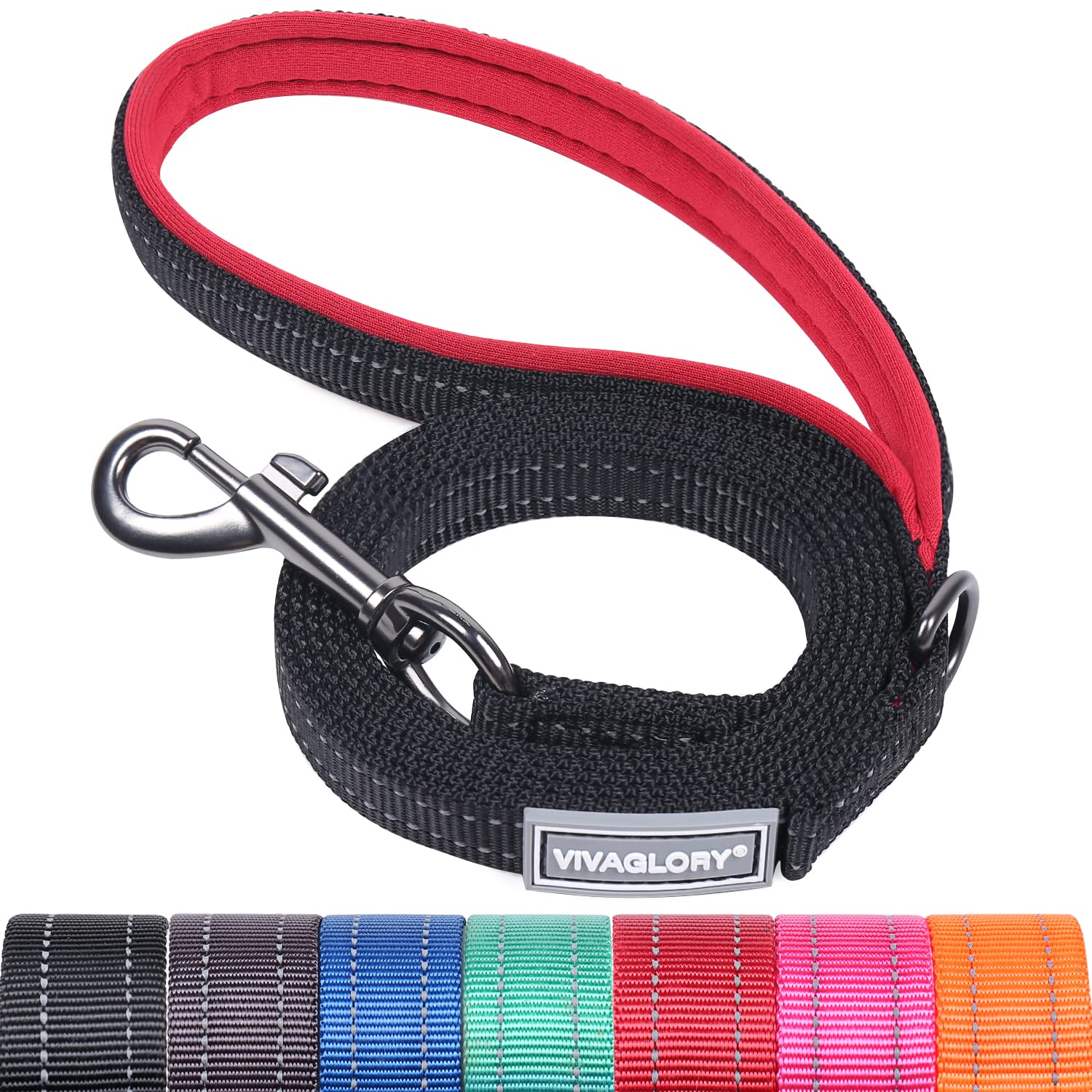 Vivaglory Reflective Dog Leash With Padded Handle, Heavy Duty 5Ft Long Nylon Training Leash Walking Lead For Small To Medium Dogs, Black