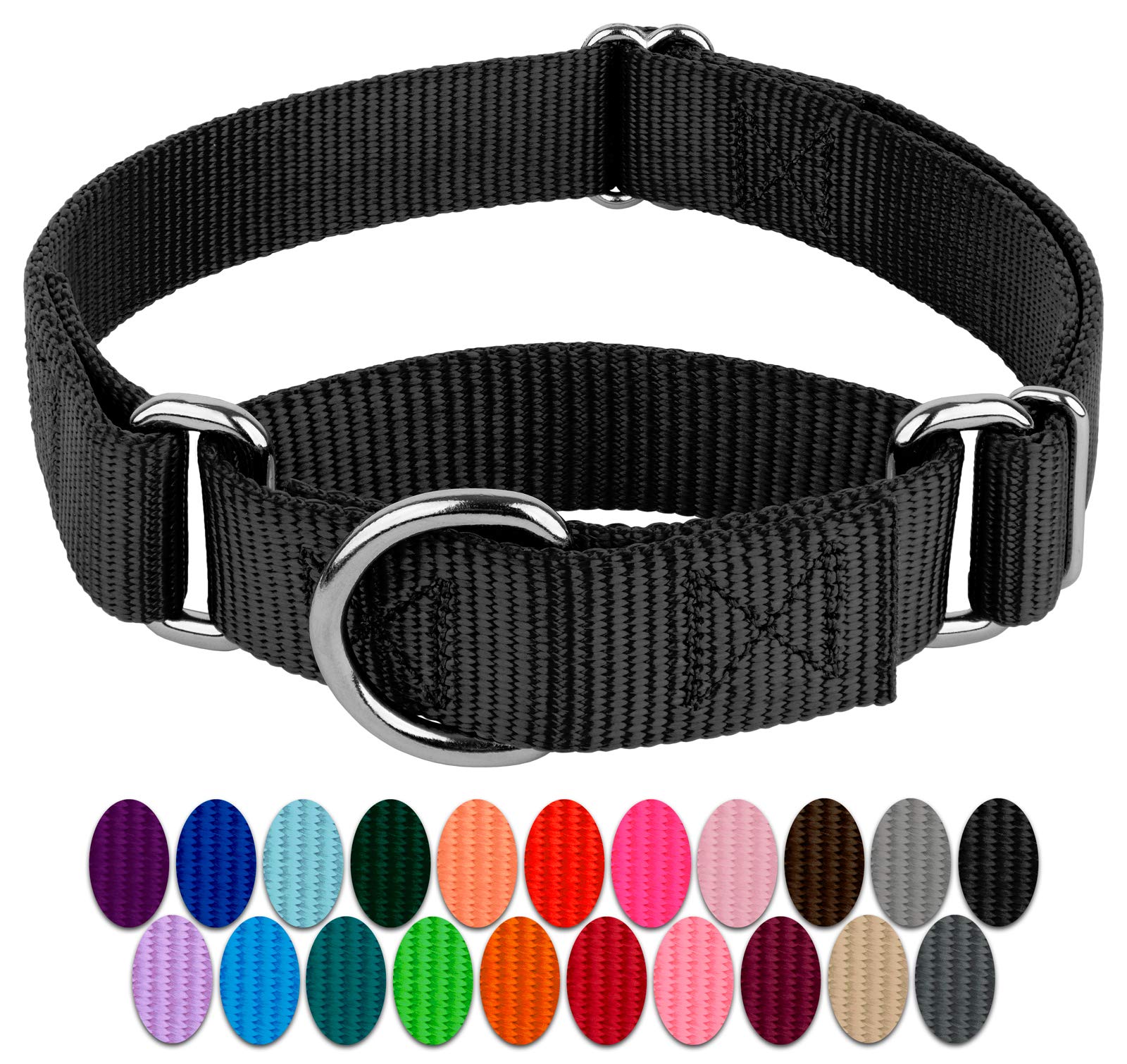 Country Brook Petz - Black Martingale Heavy Duty Nylon Dog Collar - 21 Vibrant Color Options (3/8 Inch Width, Micro)