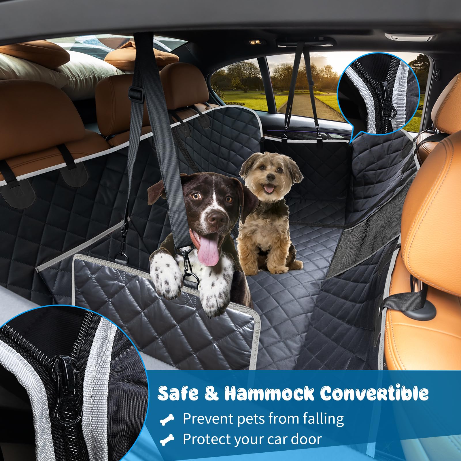 URPOWER 6-in-1 Dog Car Seat Cover for Back Seat, Waterproof Dog Car Hammock 40/60 Split Dog Seat Cover with Mesh Window and Side