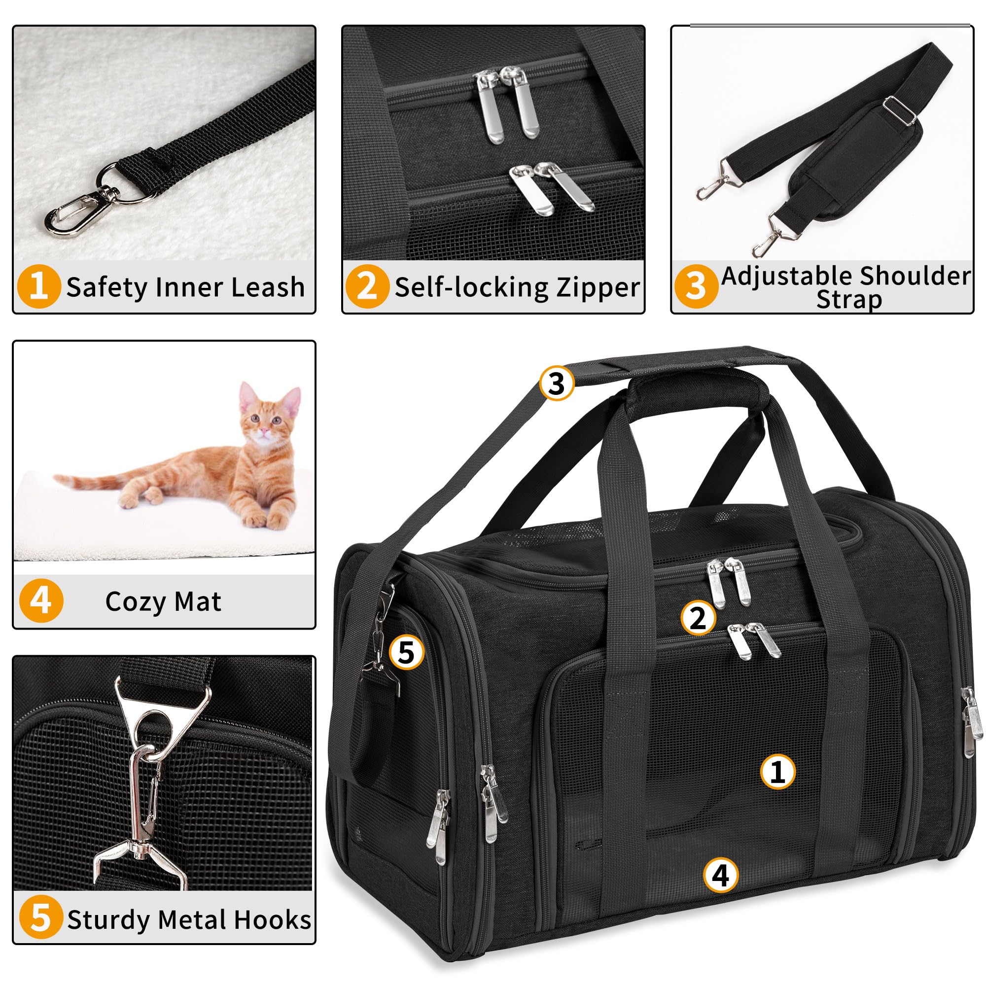 Soft-Sided Cat/Dog/Pet Carrier, Collapsible Pets Travel Carriers For Big Cats/Small Dogs With Shoulder Strap & Removable Mat, Me