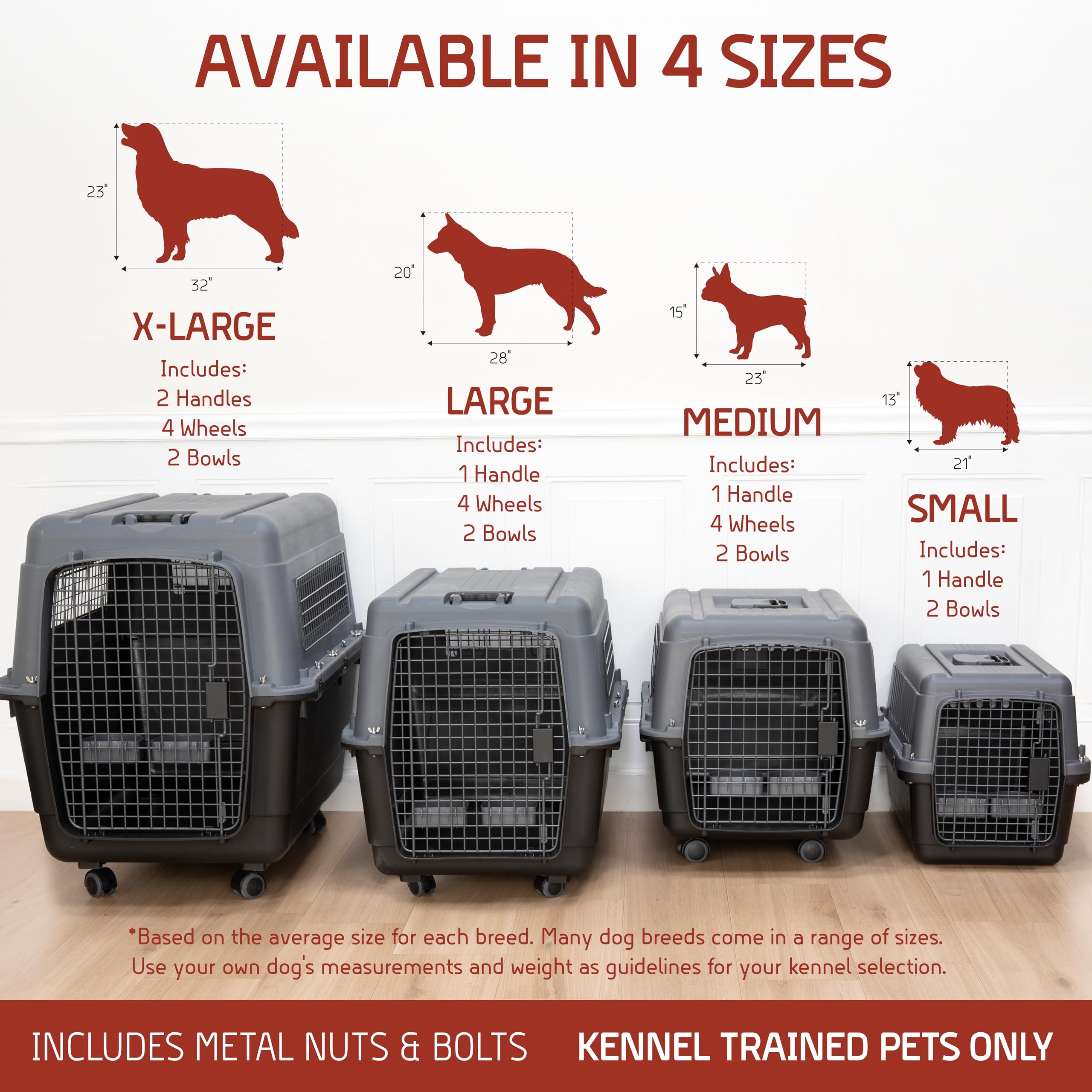 SportPet Airline Approved Wire Door Travel Dog Crate, Durable Plastic Pet Travel Kennel with Removable Wheels,Collapsible, Food