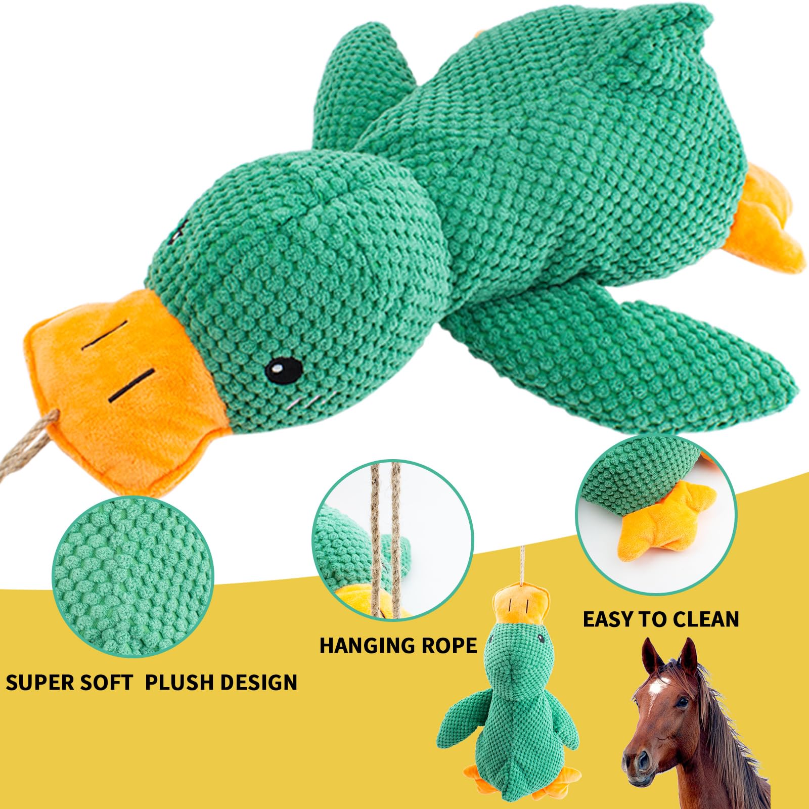 Ooxyg Horse Toys Squeaky Squeeze Plush Duck, Interactive Squeaky Duck Toy For Horses To Play With, Hanging Plush Enrichment Toys