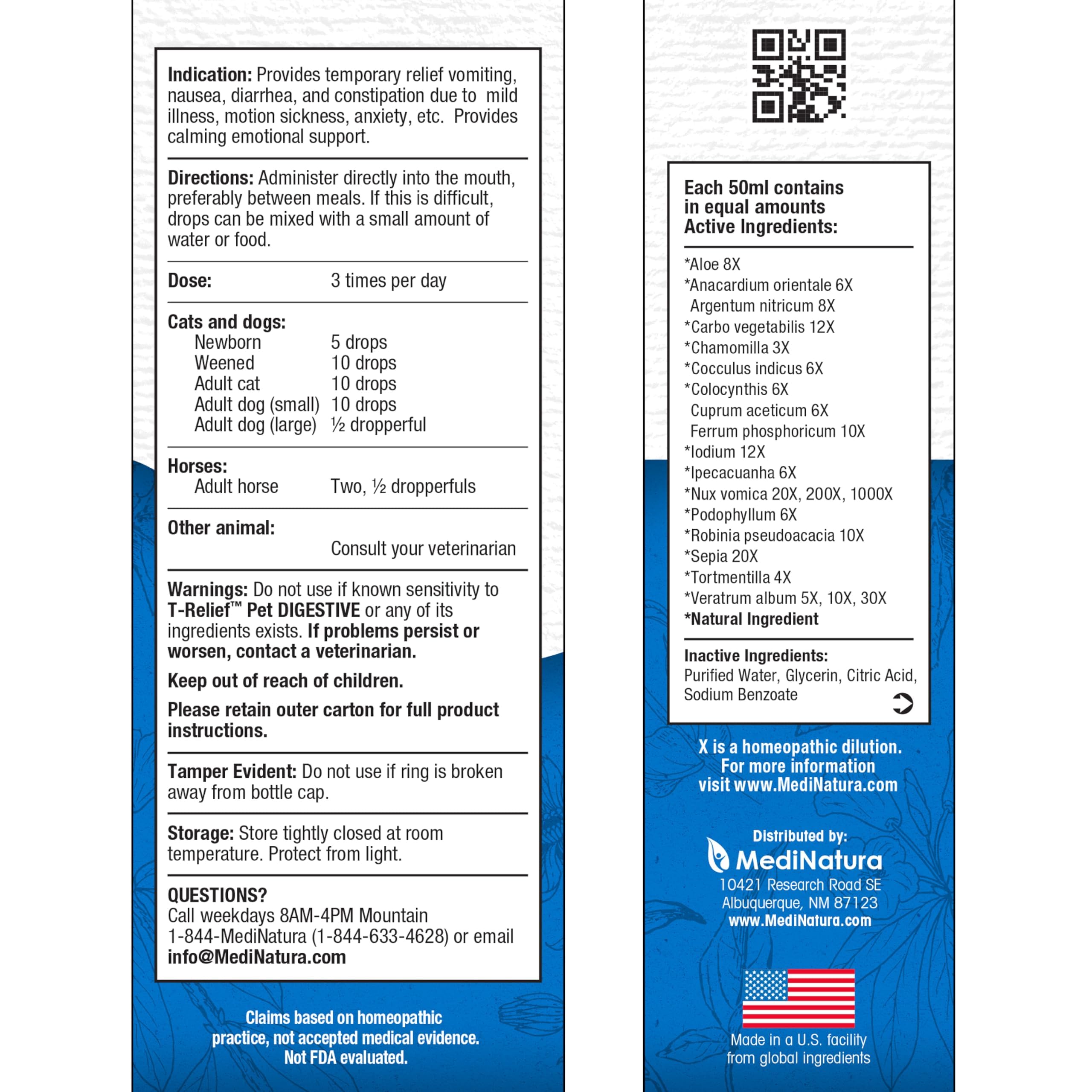 T-Relief Pet Digestive Complete GI Relief Drops for Dog & Cat Soothing Aloe + 13 Natural Homeopathic Actives Help Calm Nausea &