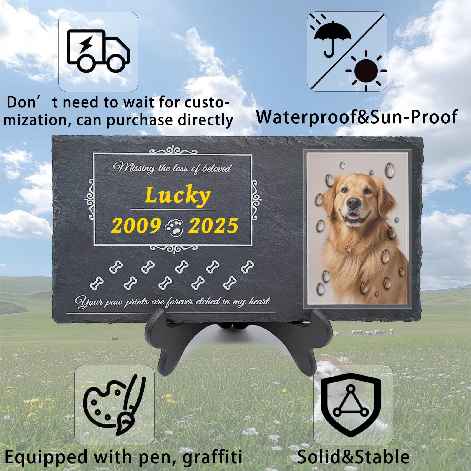 Jwizyotr Pet Memorial Stones for Dogs Pet Grave Markers Dog Dog Memorial Stone Pet Headstones for Dogs Cat Lovers with Stand and