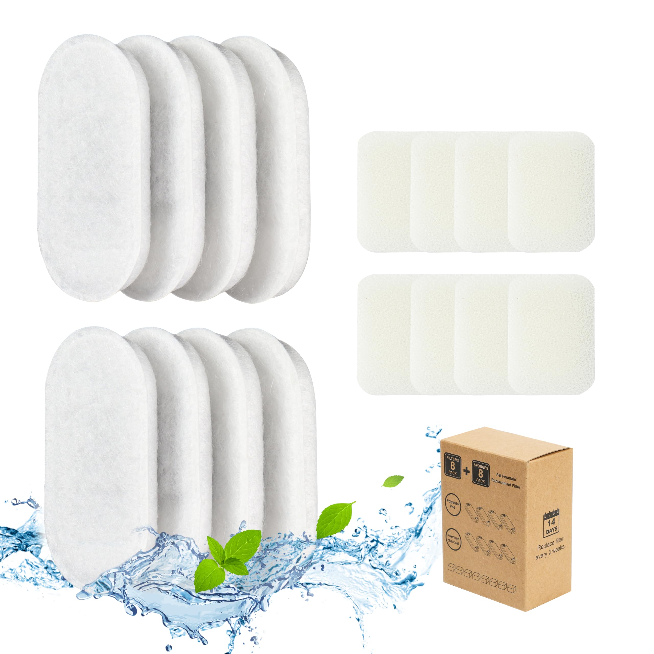 Dooob Cat Water Fountain Filters, 16 Pack Cat Fountain Filter, Cat Fountain Replacement Filters For Dooob Stainless Steel Cat Wa