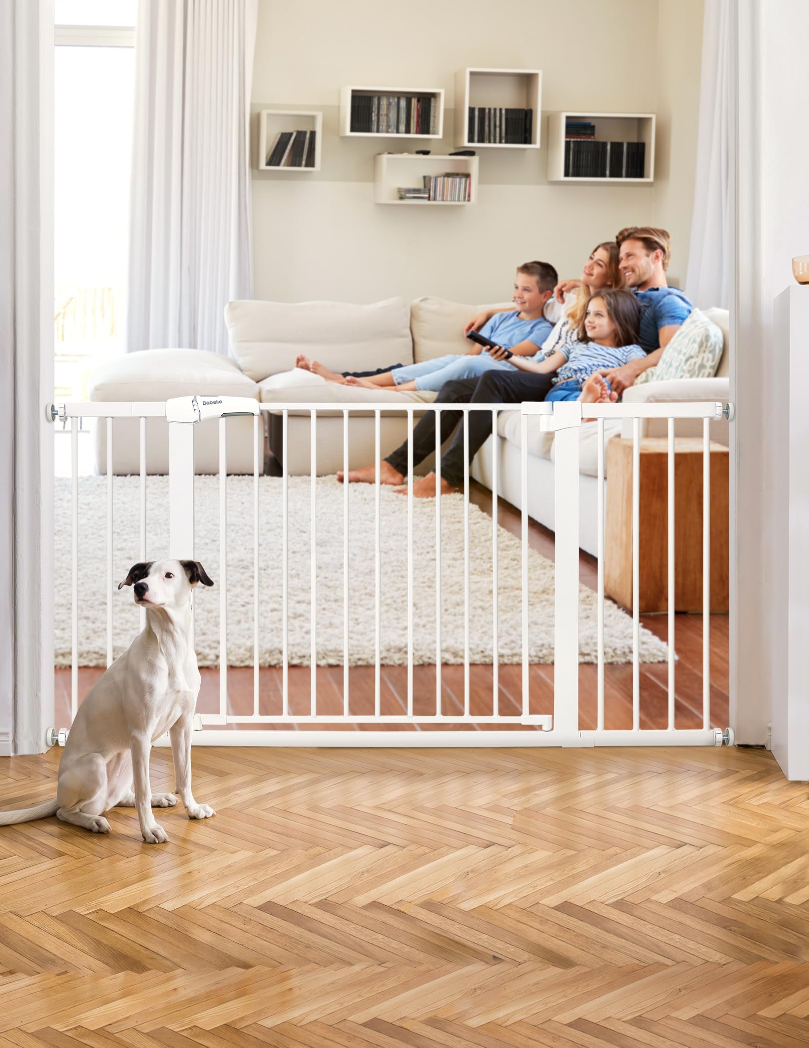 BABELIO 36-57 Extra Wide Baby/Chlid Gate, Auto Close Dog/Pet Barrier with Large Walk Thru Door,Safety for The House, Stairs and
