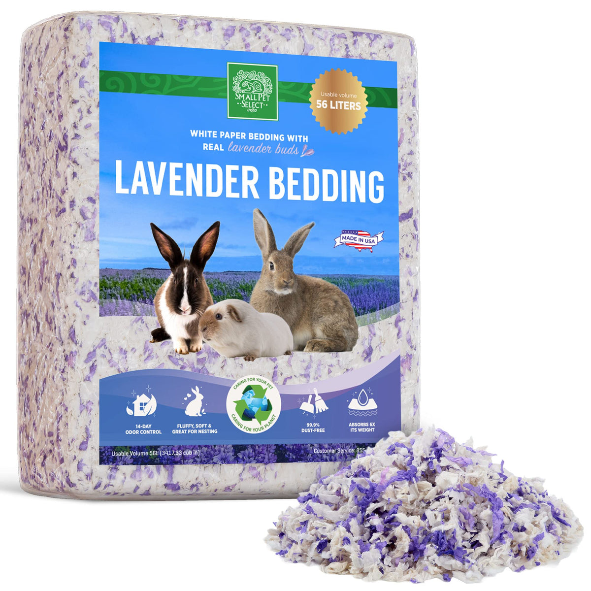 Small Pet Select- White Paper Bedding With Real Natural Lavender. Rabbits, Guinea Pigs, And Other Small Animals, 56L