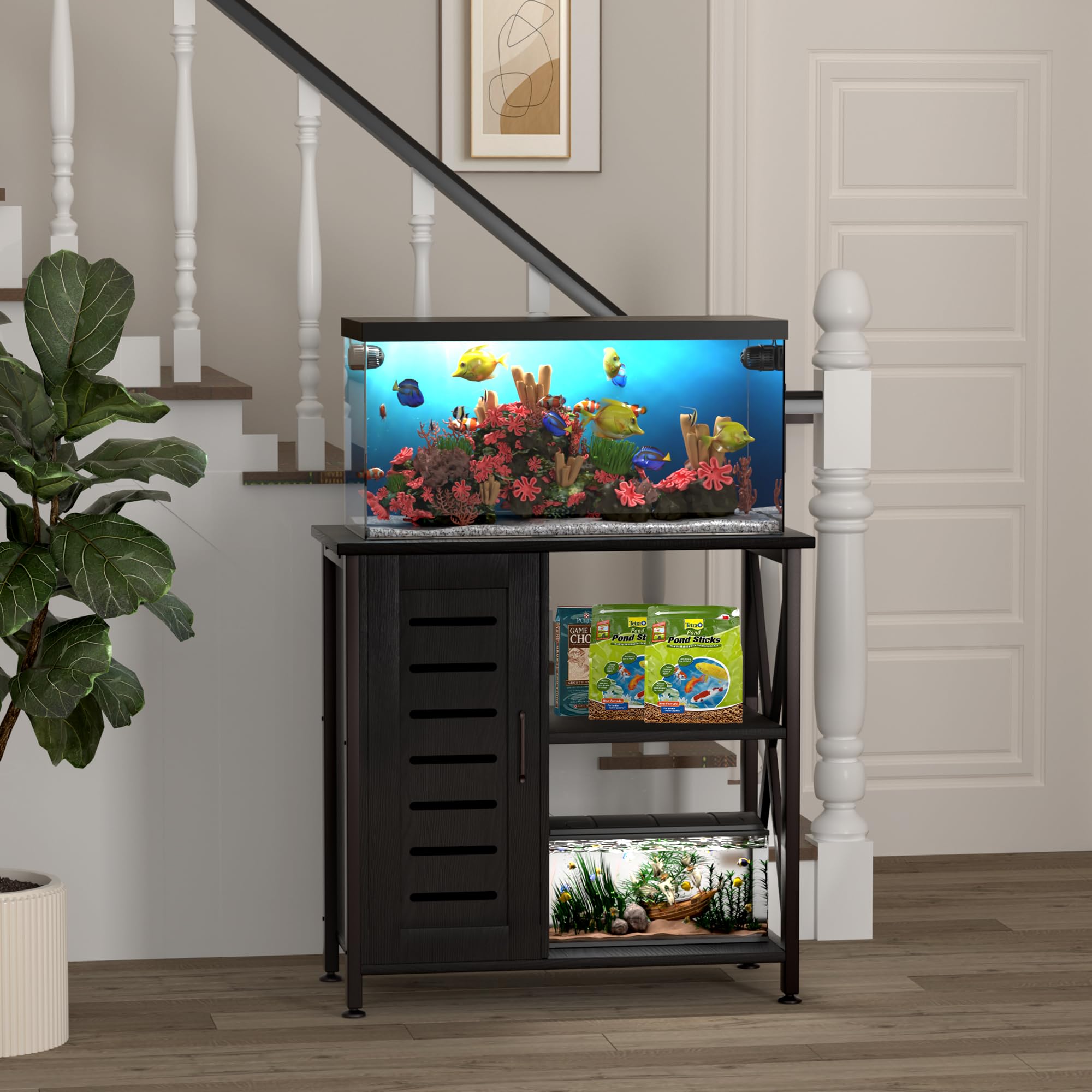 Herture 20-29 Gallon Fish Tank Stand, Aquarium Stand with Cabinet Accessories Storage, Heavy Duty Metal Frame, 31.49 L*15.74 W T
