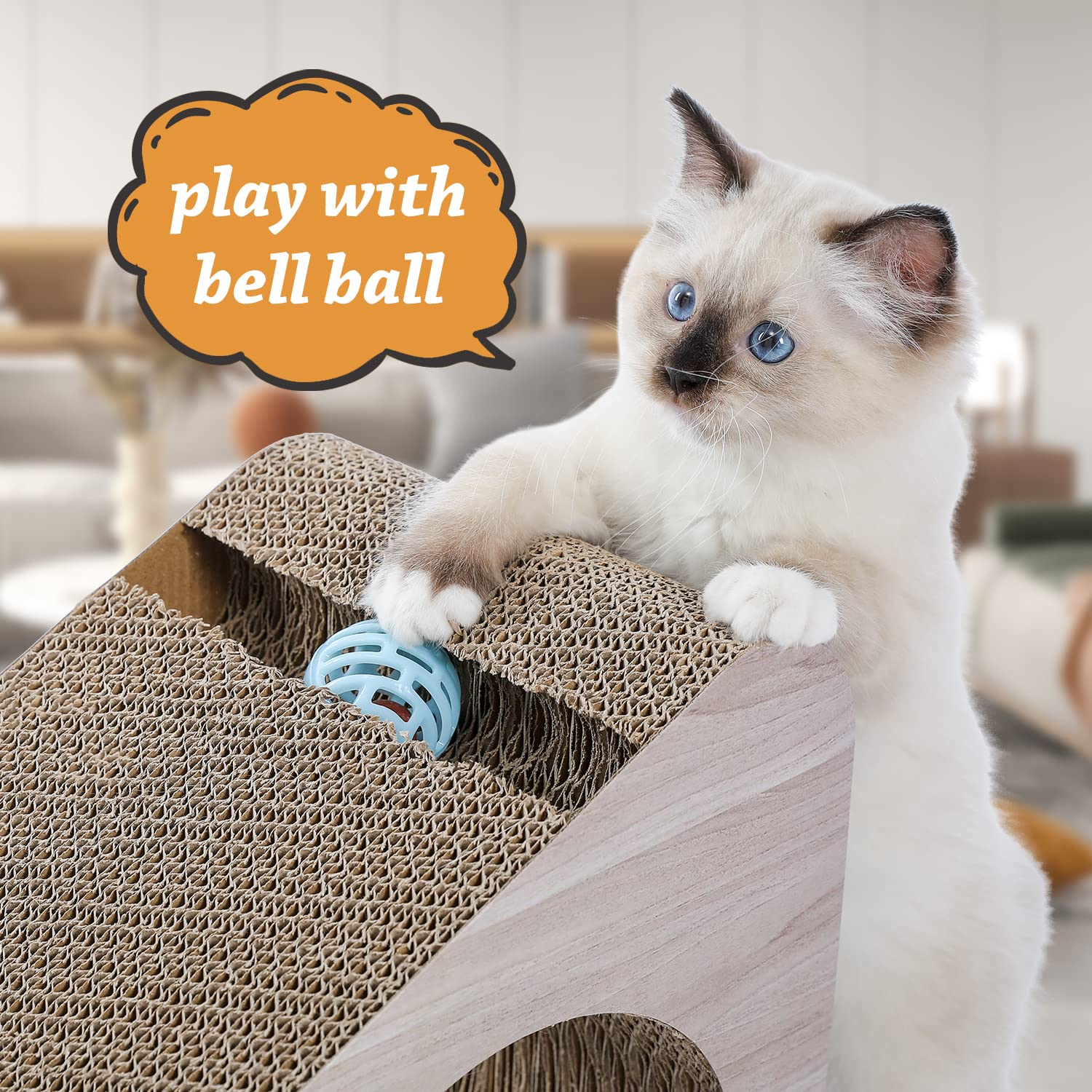 Pawz Road Cat Scratching Post, 2 In 1 Large 28.3' Corrugated Cat Scratcher Three Sided Use Scratching Pad With Balls For Indoor Cats And Kittens