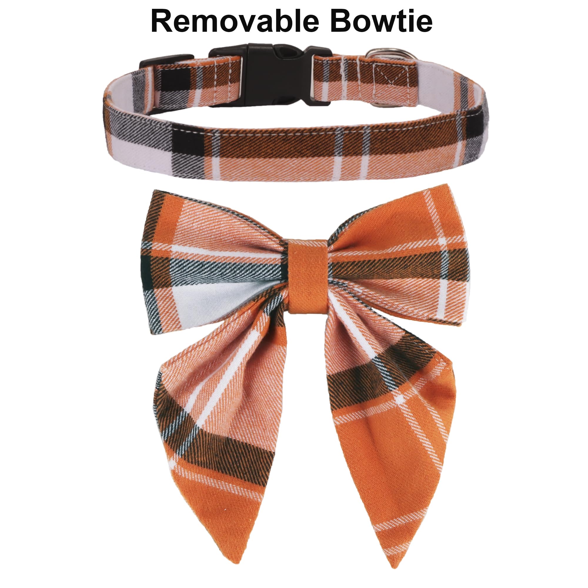 Adoggygo Fall Dog Collar With Bow, Halloween Thanksgiving Dog Bowtie Collar, Adjustable Orange Black Dog Fall Collars For Small Medium Large Dogs Pets (Large, Fall)
