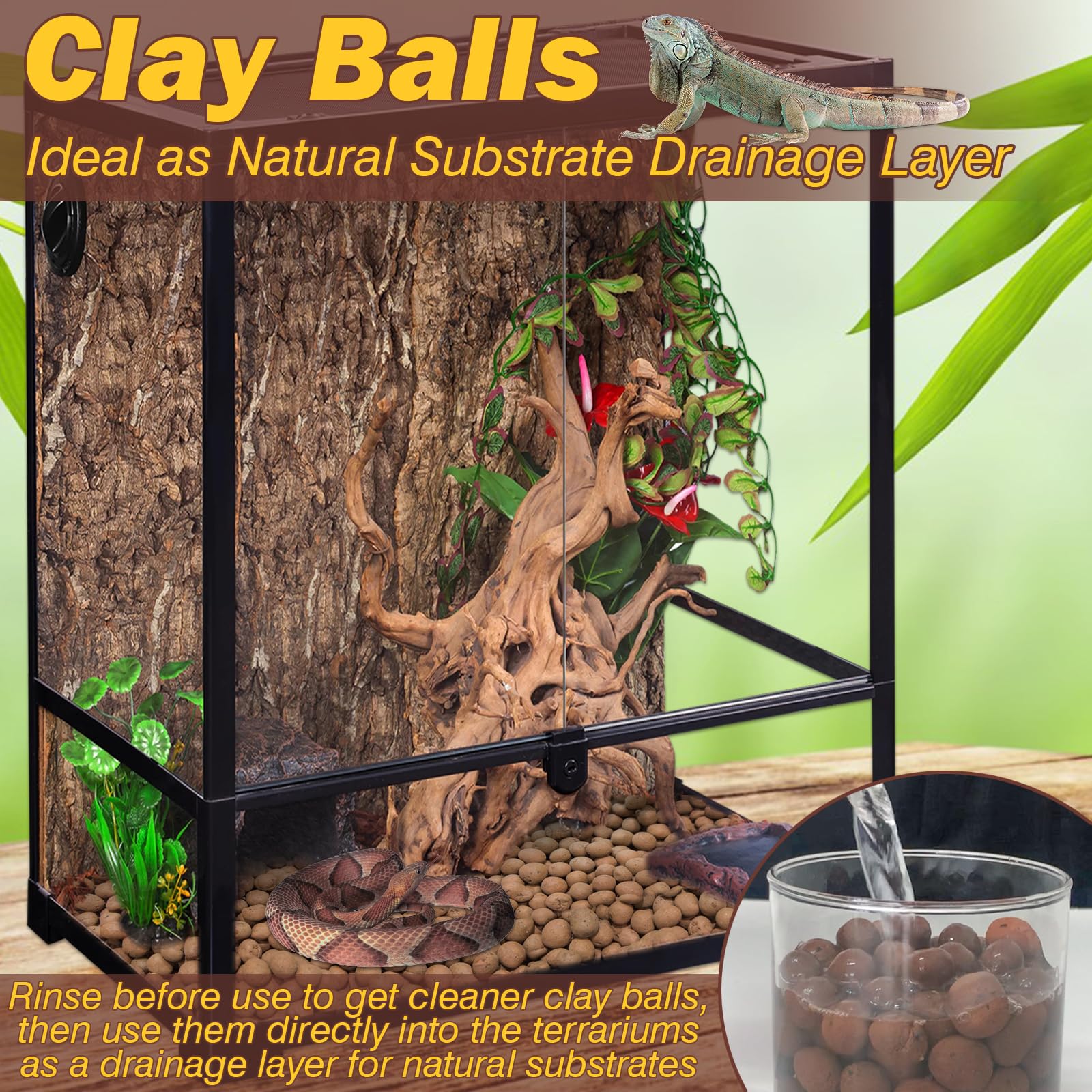 Zeedix 6Lbs Expanded Clay Balls For Reptile Terrarium Substrate - 100% Natural Lightweight Clay Pebbles Substrate, Bioactive Ter