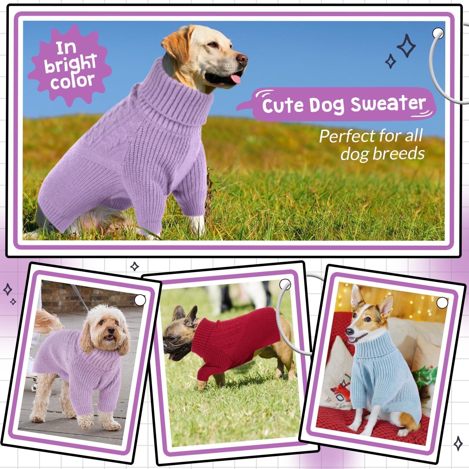 Queenmore Dog Sweater, Puppy Sweater For Small Dogs,Warm Winter Fall Dog Sweaters For Dog Girls Boys, Solid Turtleneck Knit Swea