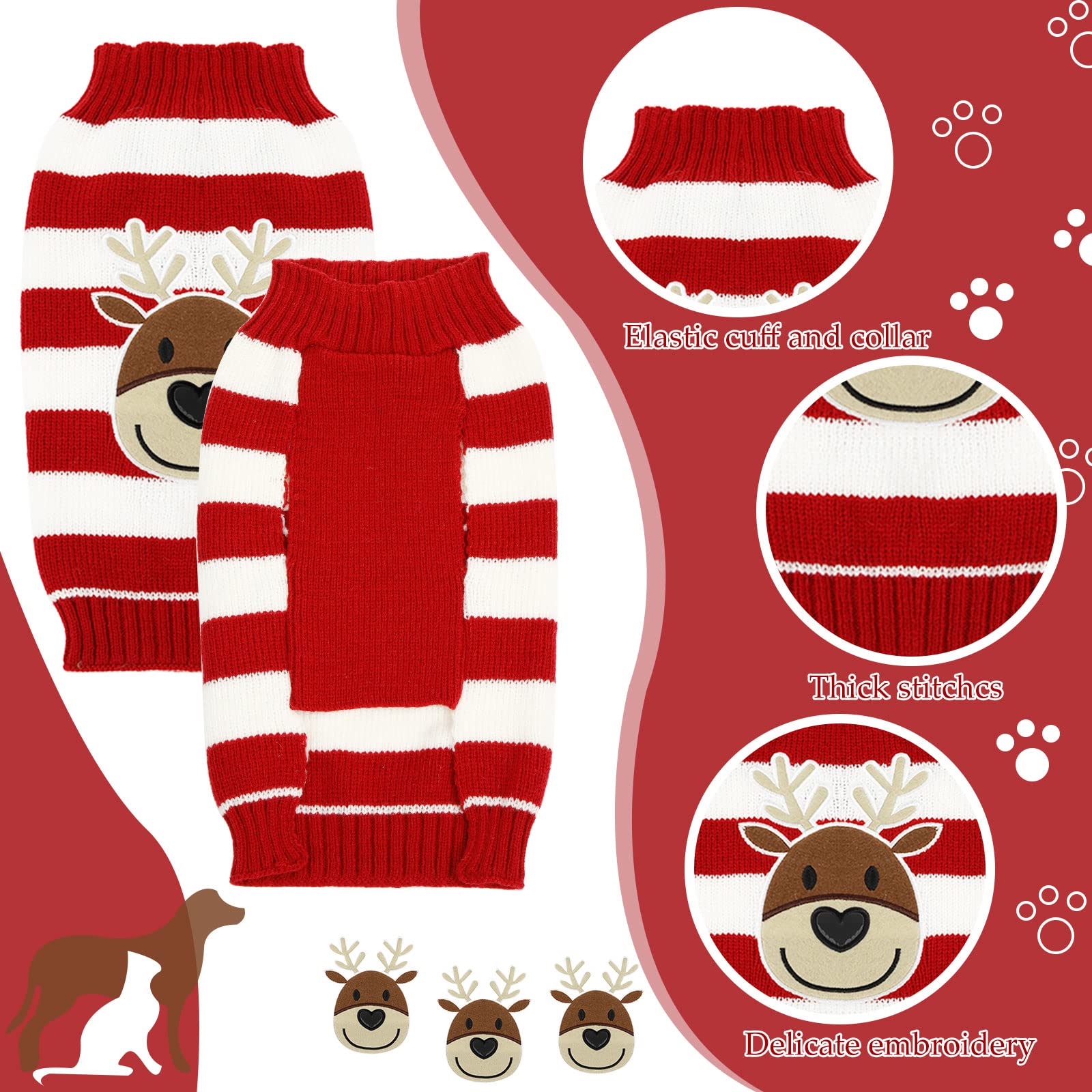 4 Pieces Dog Sweaters Christmas Halloween Dog Holiday Sweaters Puppy Snow Elk Reindeer Snowman Skull Elf Bats Pumpkins Turkey Heart Warm Cosplay Clothes (Cute Pattern, X-Large)