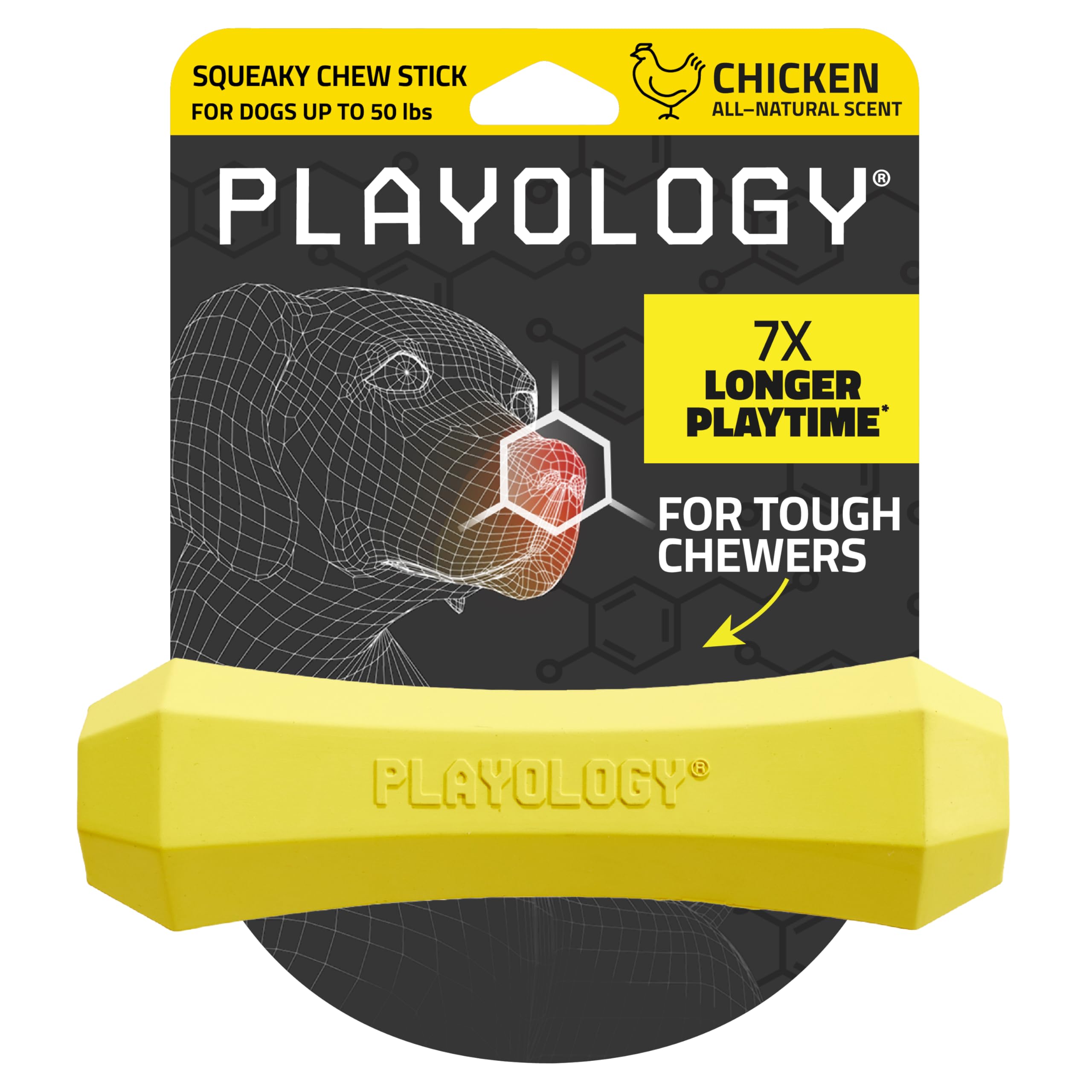 Playology Squeaky Chew Stick Dog Toy For Medium Dogs Up To 50Lbs | Engaging All-Natural Chicken Scented Chew Toy For Tough Chewe